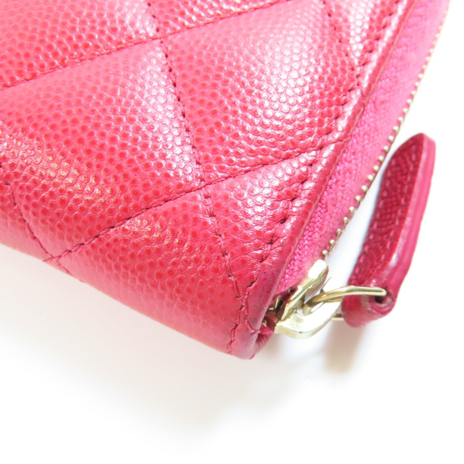 CHANEL 牛皮皮革Zipper Wallet金扣錢包粉紅色