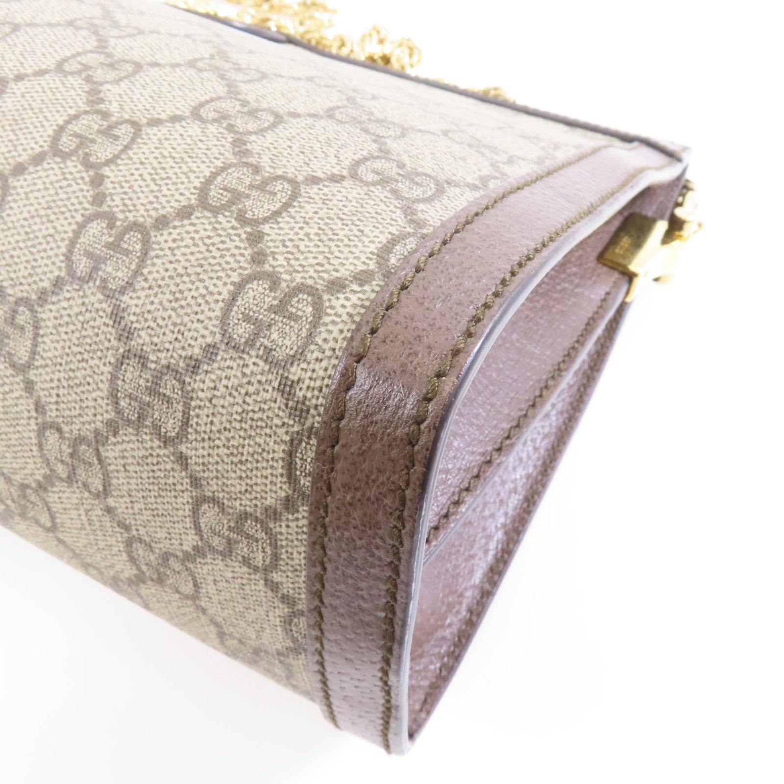 GUCCI 塗層帆布Ophidia GG金扣鏈帶肩背袋棕色