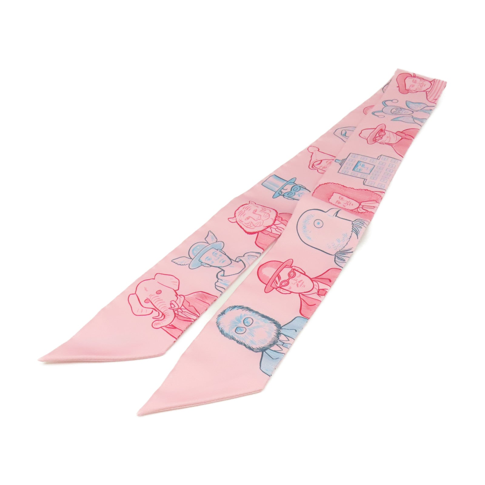 HERMES 【激減優惠】絲質Twilly Scarf絲巾粉紅色/彩色