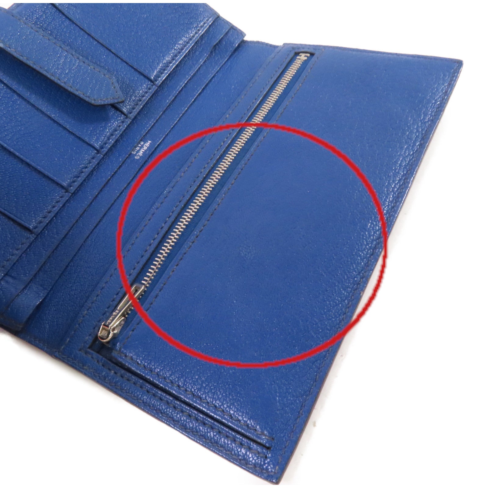 HERMES Chevre皮革Bearn Long Wallet銀扣長錢包73 Bleu Saphir/寶石藍色