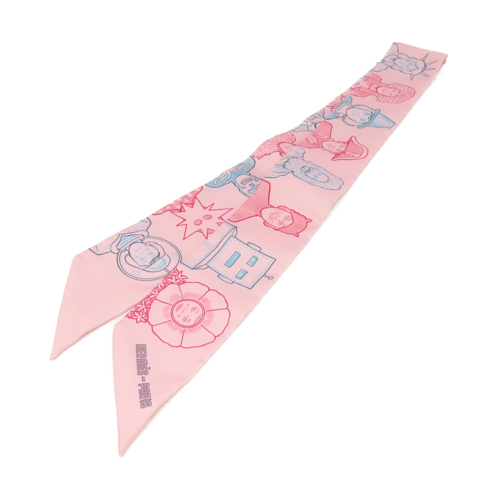 HERMES 【激減優惠】絲質Twilly Scarf絲巾粉紅色/彩色