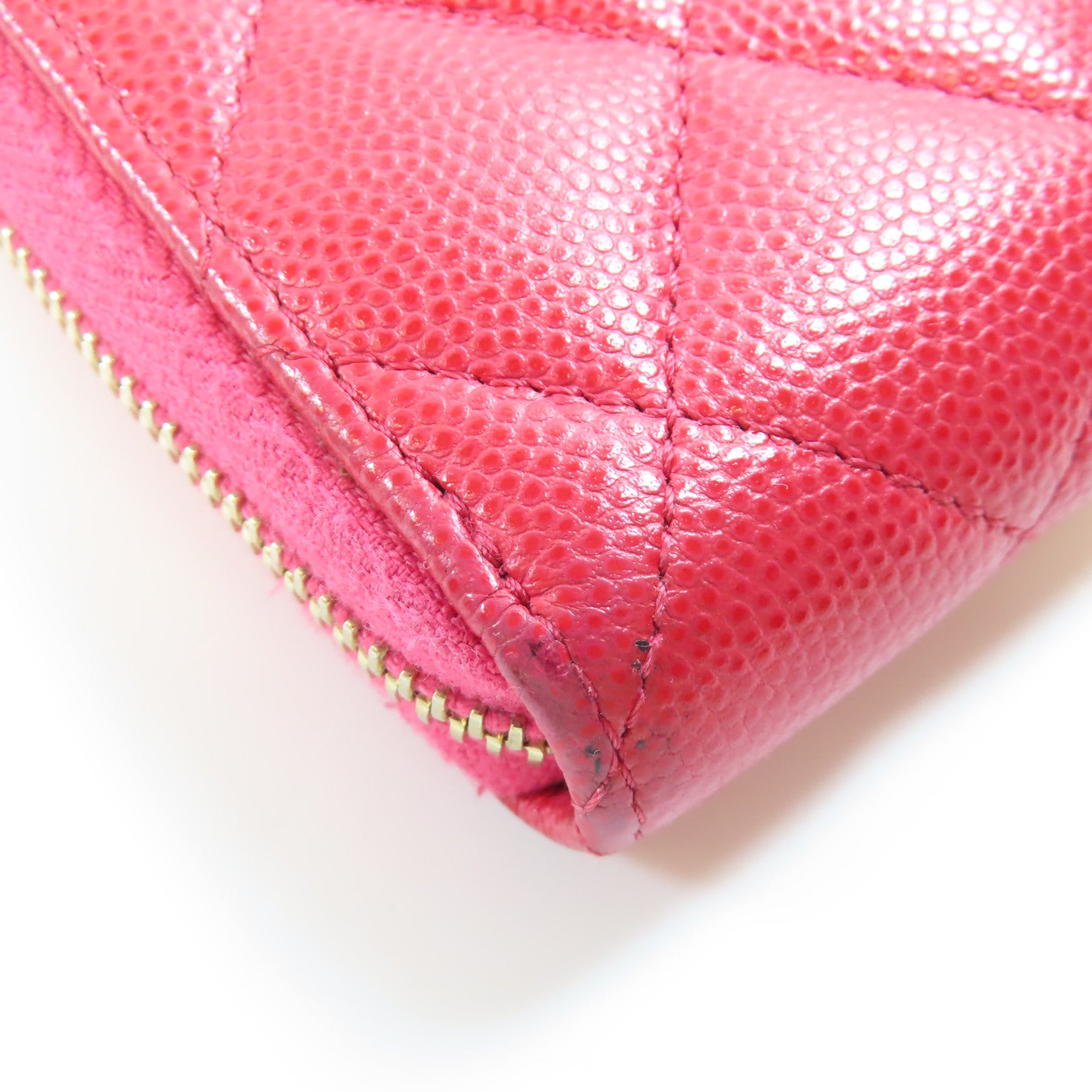 CHANEL 牛皮皮革Zipper Wallet金扣錢包粉紅色