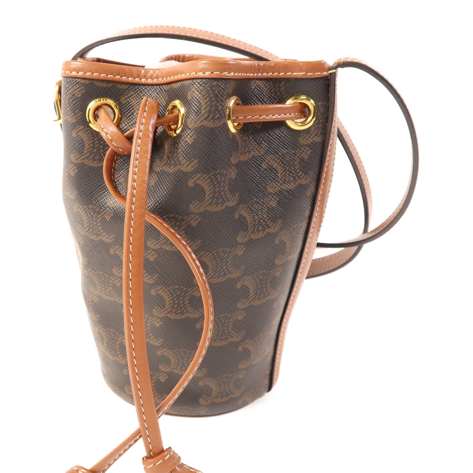 CELINE 塗層帆布Triomphe Bucket Bag金扣肩背袋