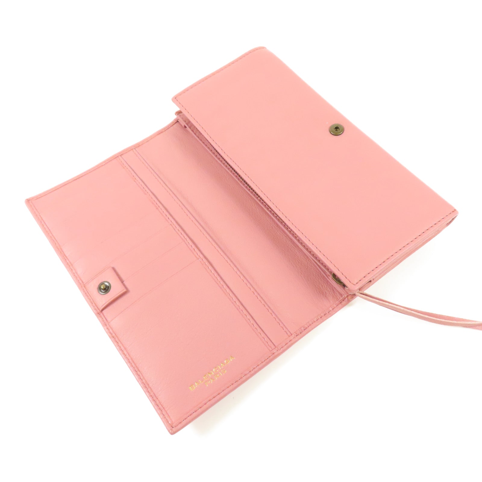 BALENCIAGA GHW Long Wallet Bi-fold Wallet 299494 Calfskin Leather Pink