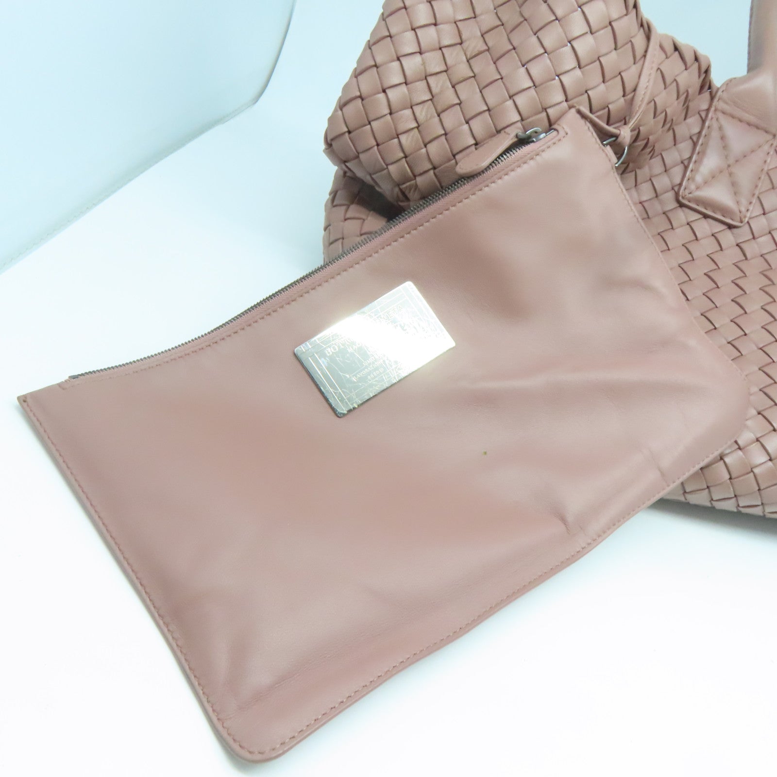 BOTTEGA VENETA 【激減優惠】織紋皮革Shoulder Bag銀扣肩背袋粉紅色
