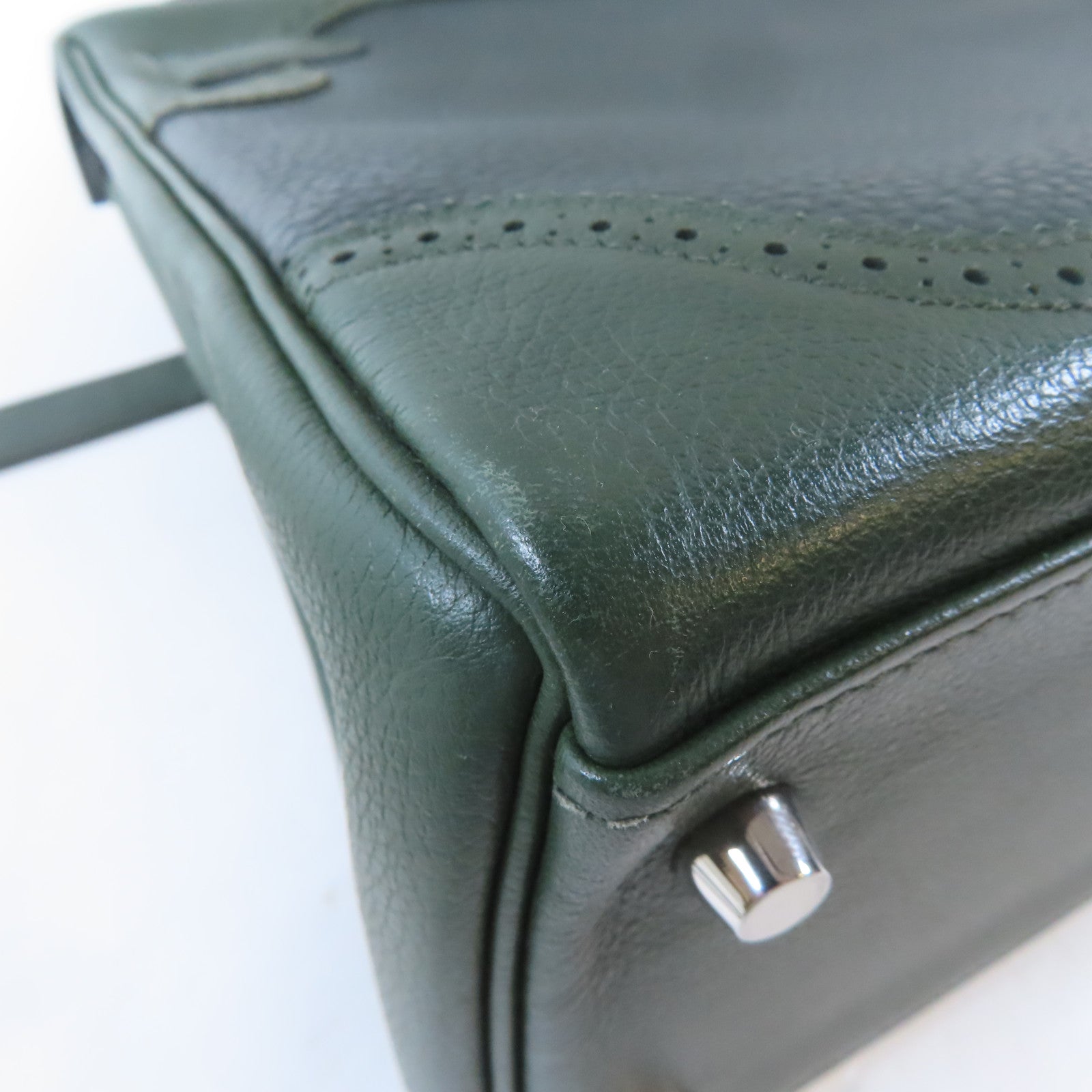 HERMES Swift皮革Kelly Ghillies 32銀扣手挽肩背兩用袋綠色