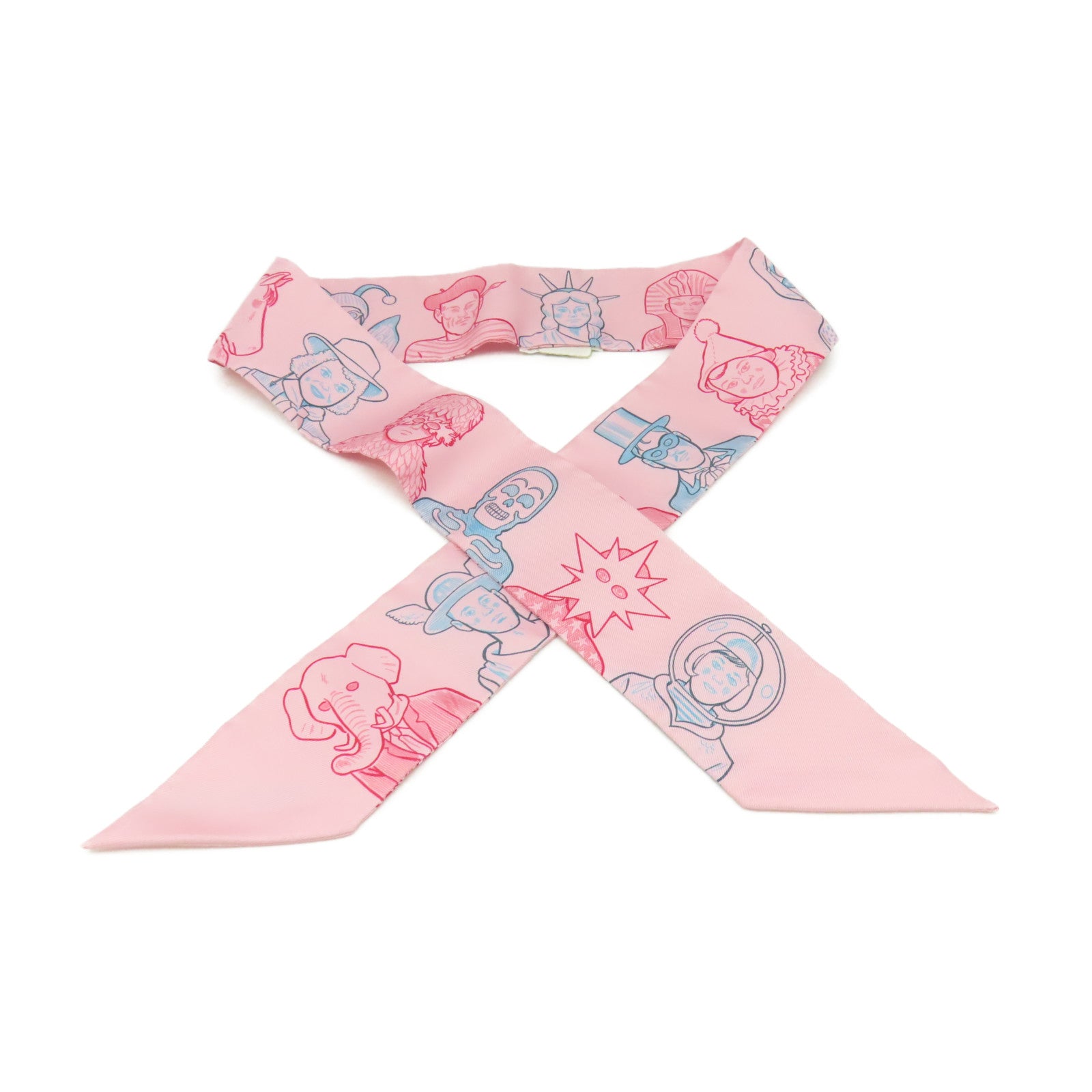 HERMES 【激減優惠】絲質Twilly Scarf絲巾粉紅色/彩色