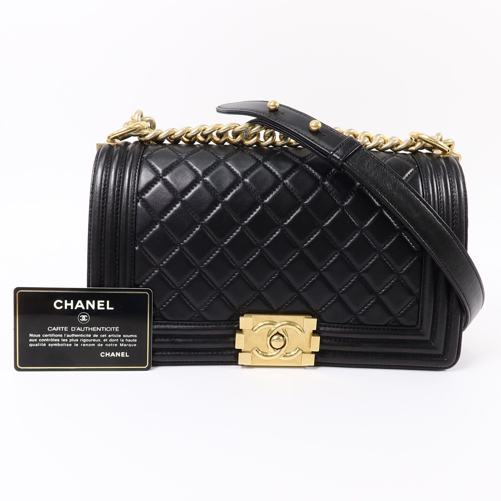 CHANEL 羊皮皮革Boy 25鏈帶肩背袋