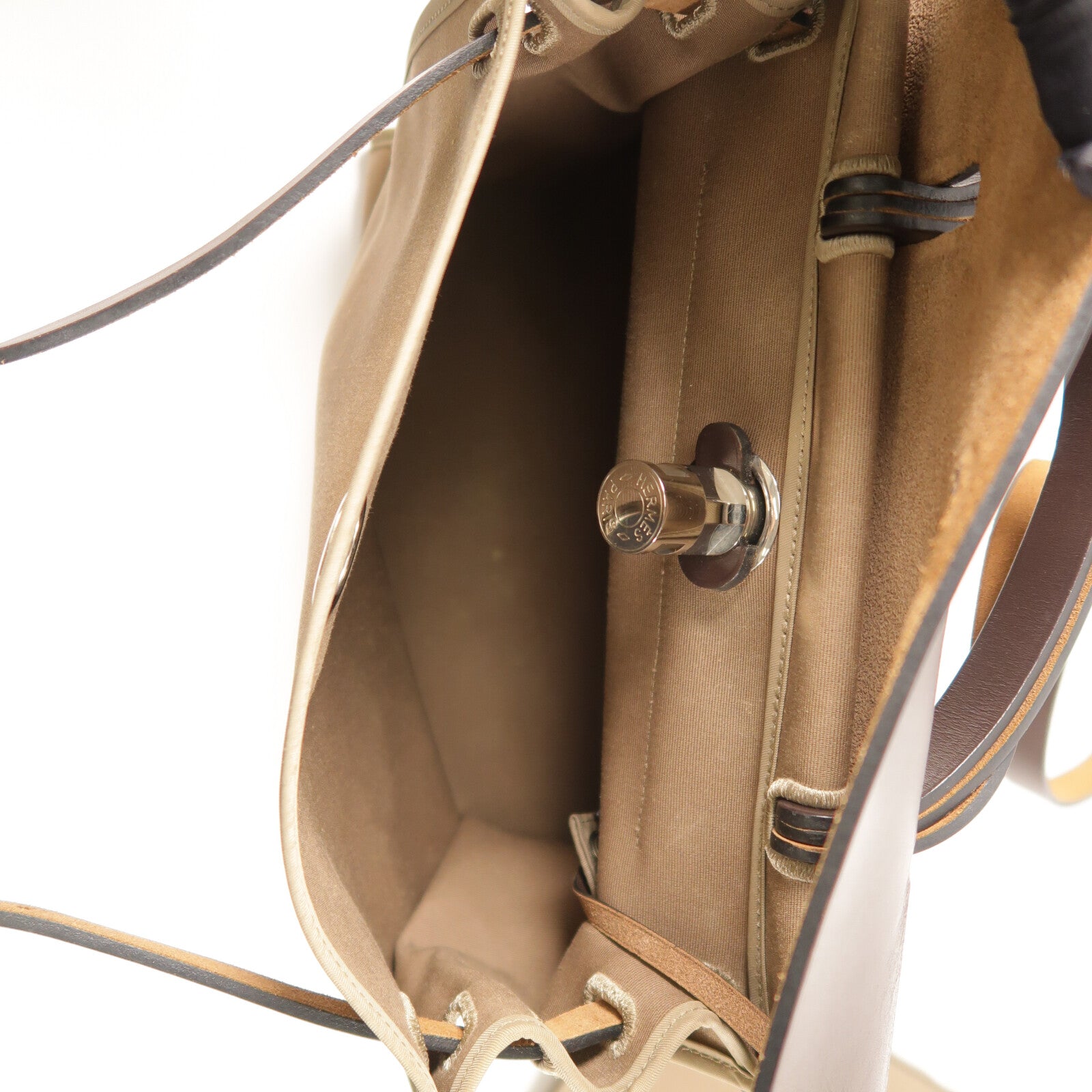 HERMES 帆布Herbag PM銀扣手挽肩背兩用袋Etoupe