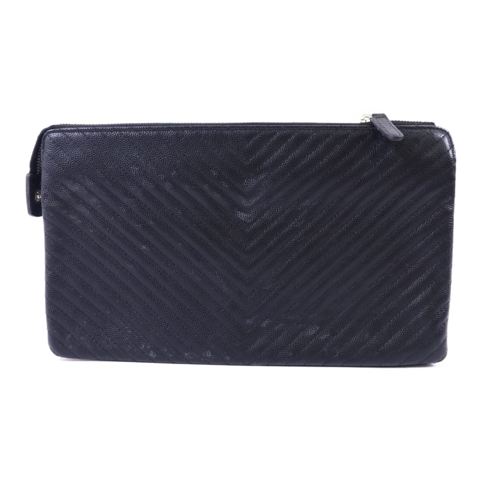 CHANEL 牛皮皮革Pouch銀扣小袋