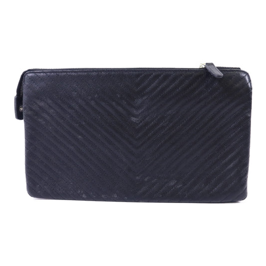 CHANEL 牛皮皮革Pouch銀扣小袋