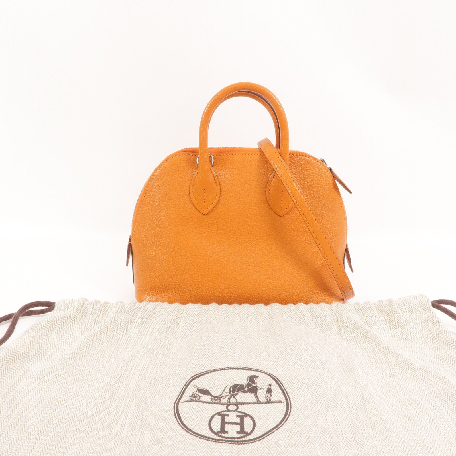 HERMES Chevre皮革Mini Bolide手挽肩背兩用袋Orange