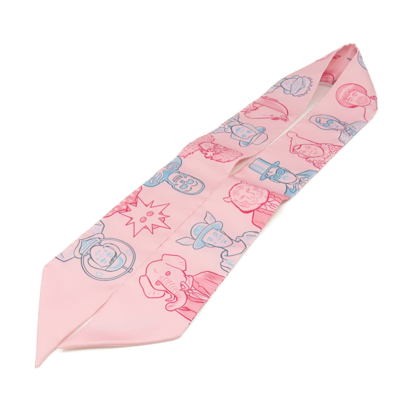 HERMES 【激減優惠】絲質Twilly Scarf絲巾粉紅色/彩色