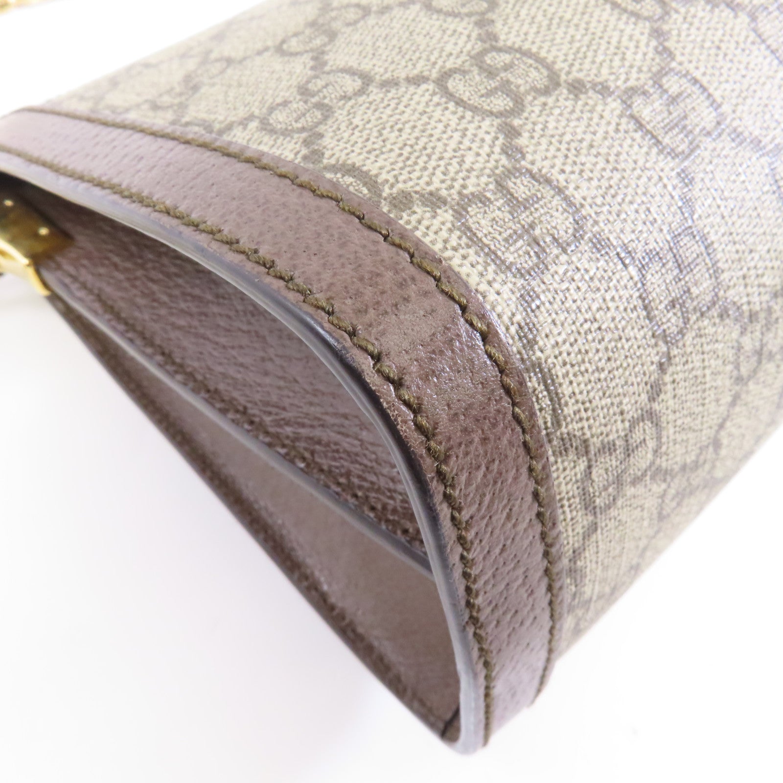 GUCCI 塗層帆布Ophidia GG金扣鏈帶肩背袋棕色