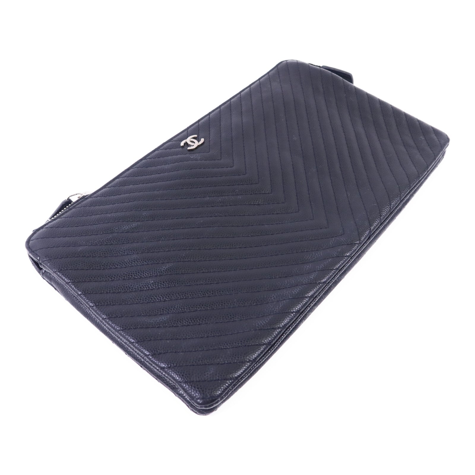 CHANEL 牛皮皮革Pouch銀扣小袋