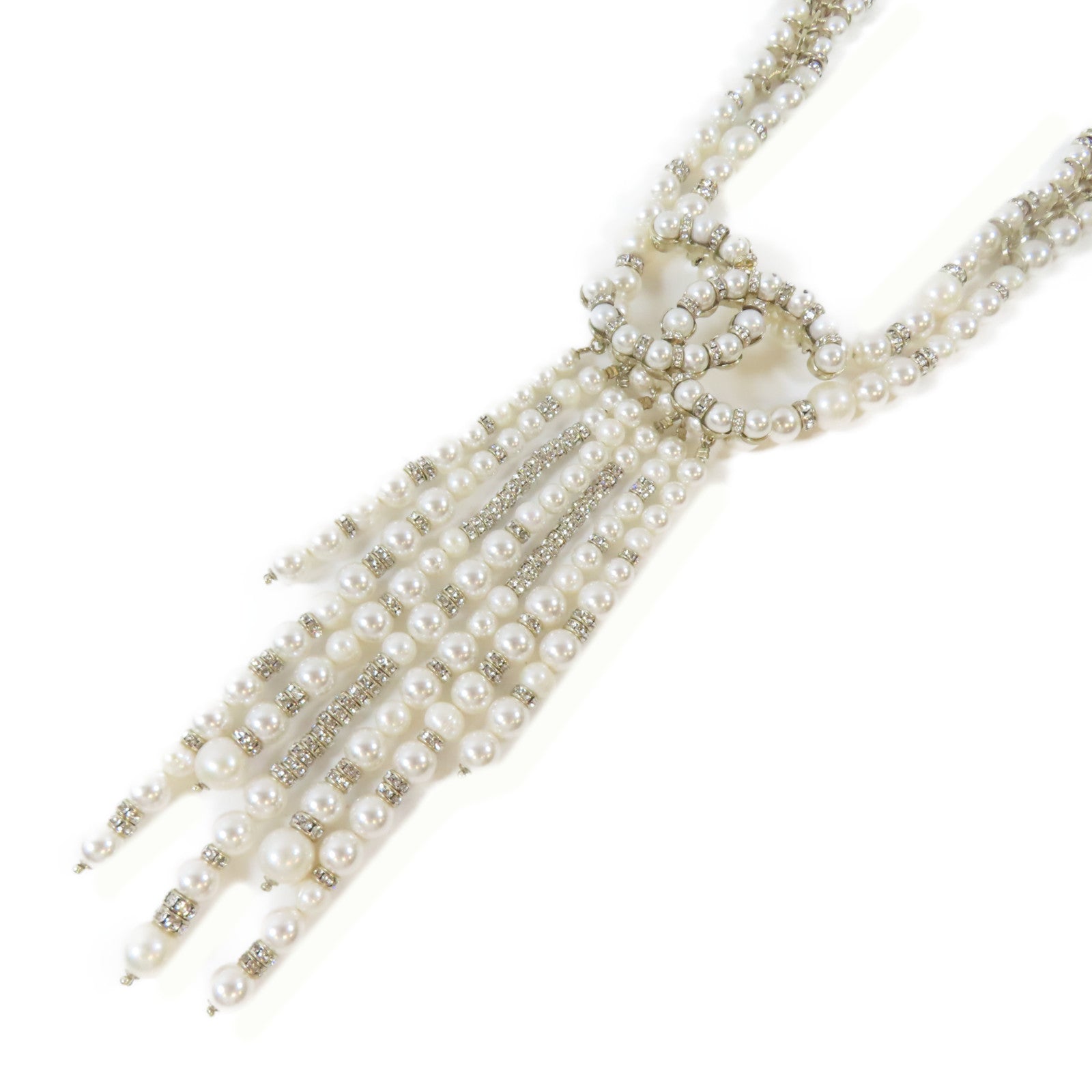 CHANEL PVC/屬Tassel Pearl Necklace項鍊白色