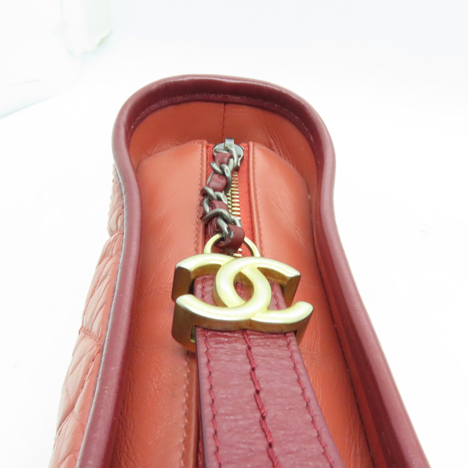 CHANEL 【激減優惠】菱格牛皮皮革Gabrielle Hobo Mini金扣/銀扣鏈帶肩背袋粉紅色/紅色