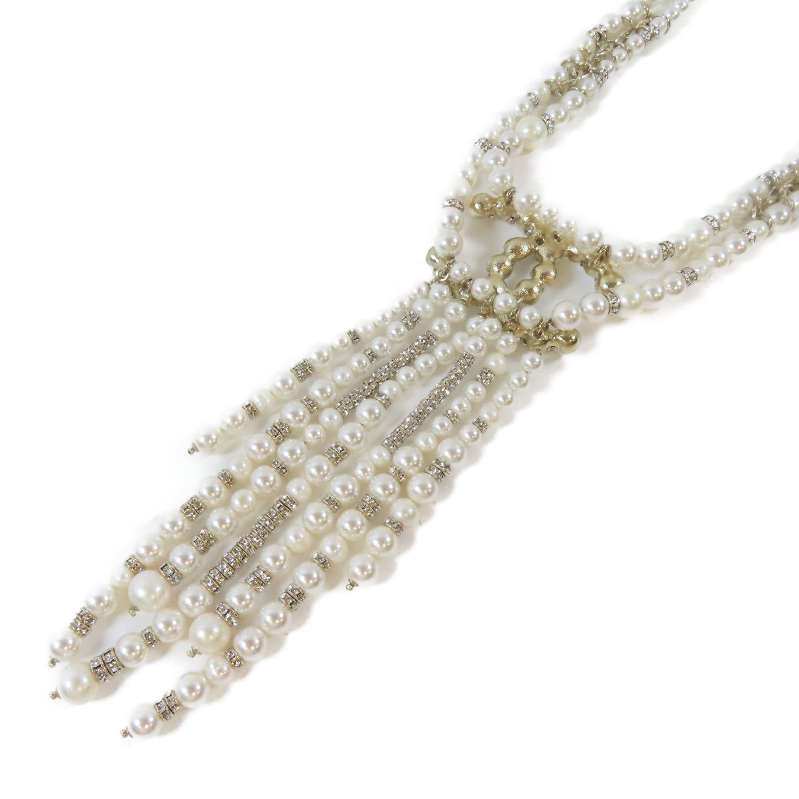 CHANEL PVC/屬Tassel Pearl Necklace項鍊白色