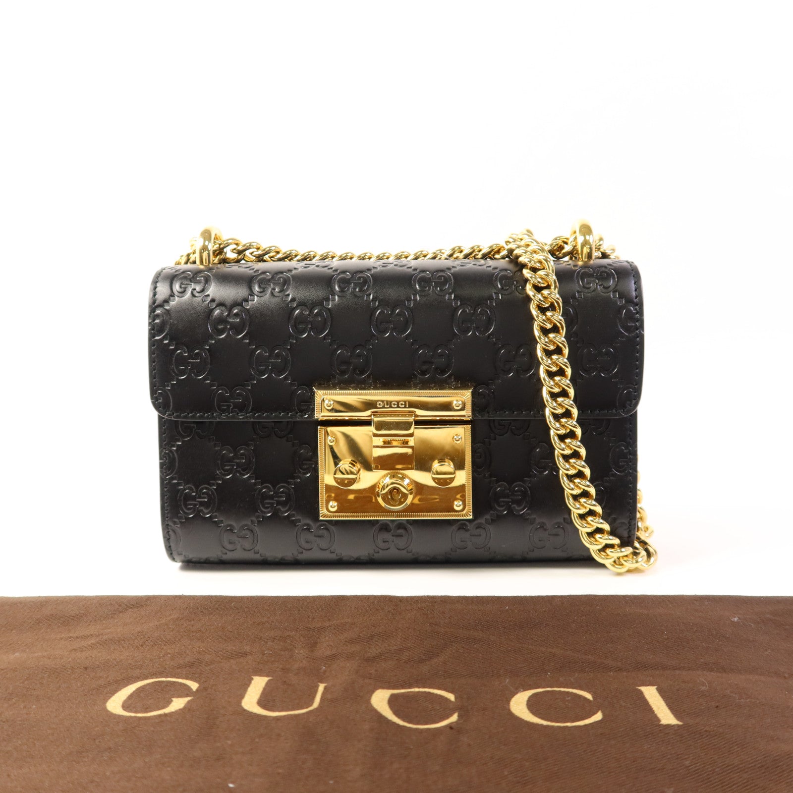 GUCCI 牛皮皮革Padlock金扣鏈帶肩背袋