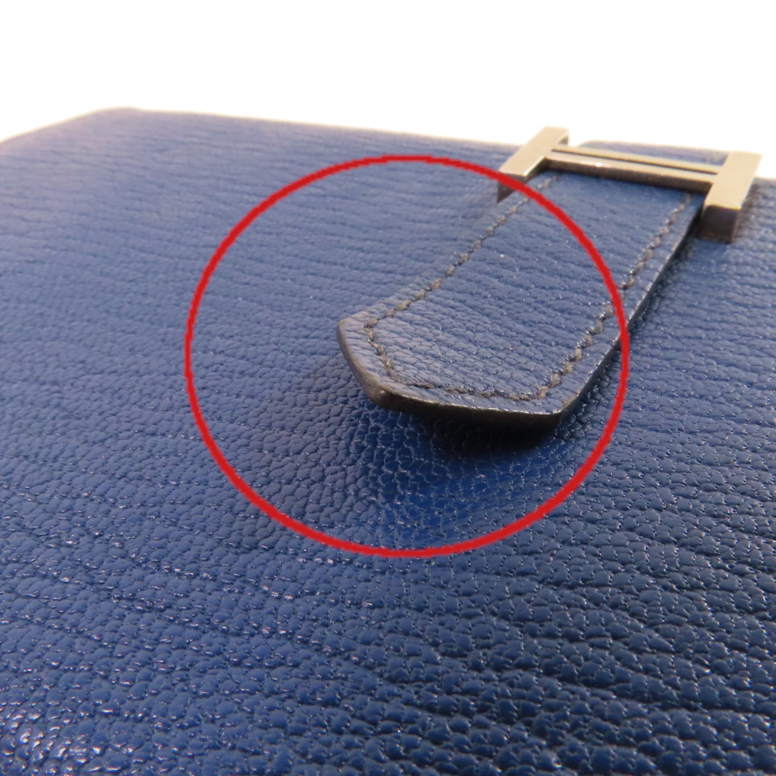 HERMES Chevre皮革Bearn Long Wallet銀扣長錢包73 Bleu Saphir/寶石藍色