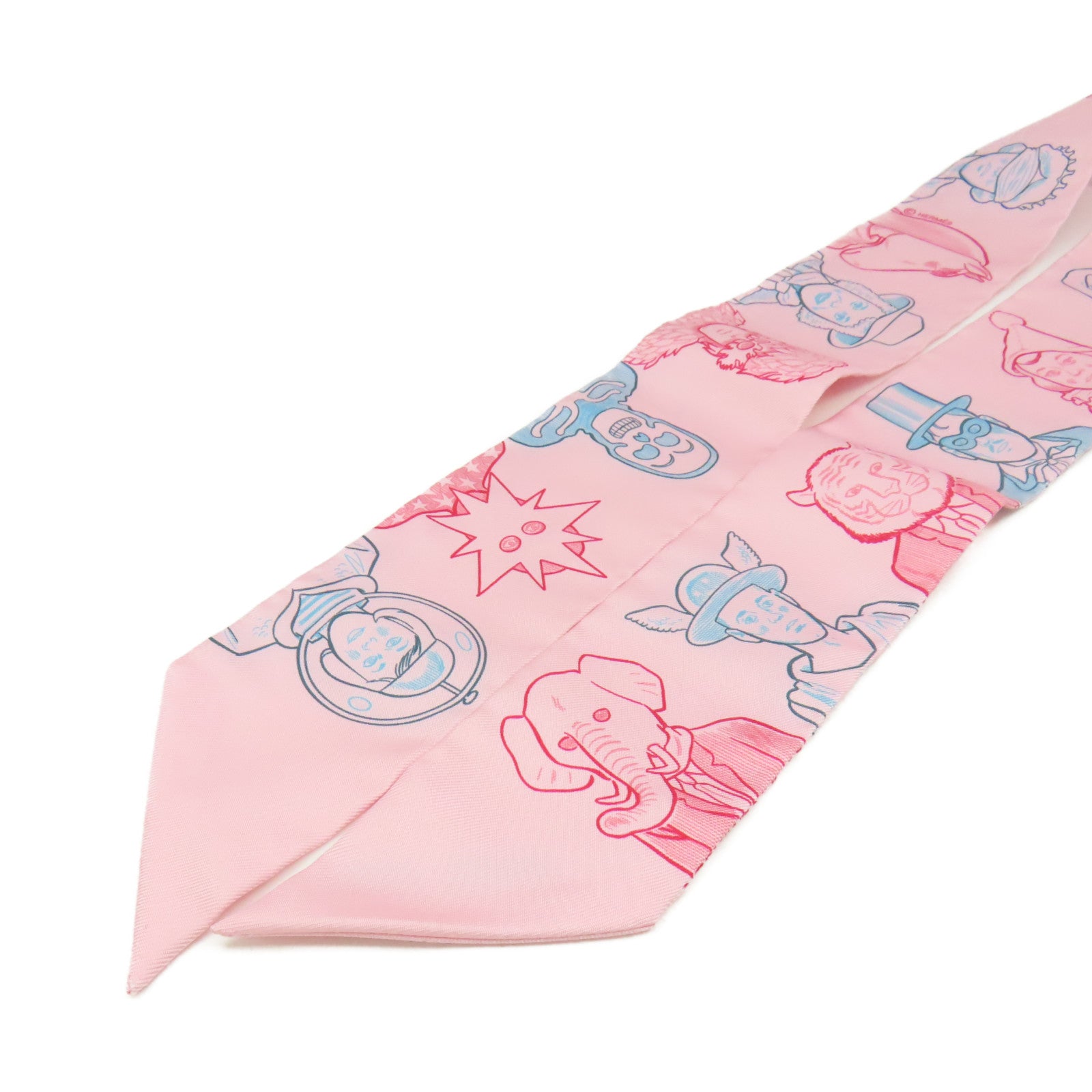HERMES 【激減優惠】絲質Twilly Scarf絲巾粉紅色/彩色