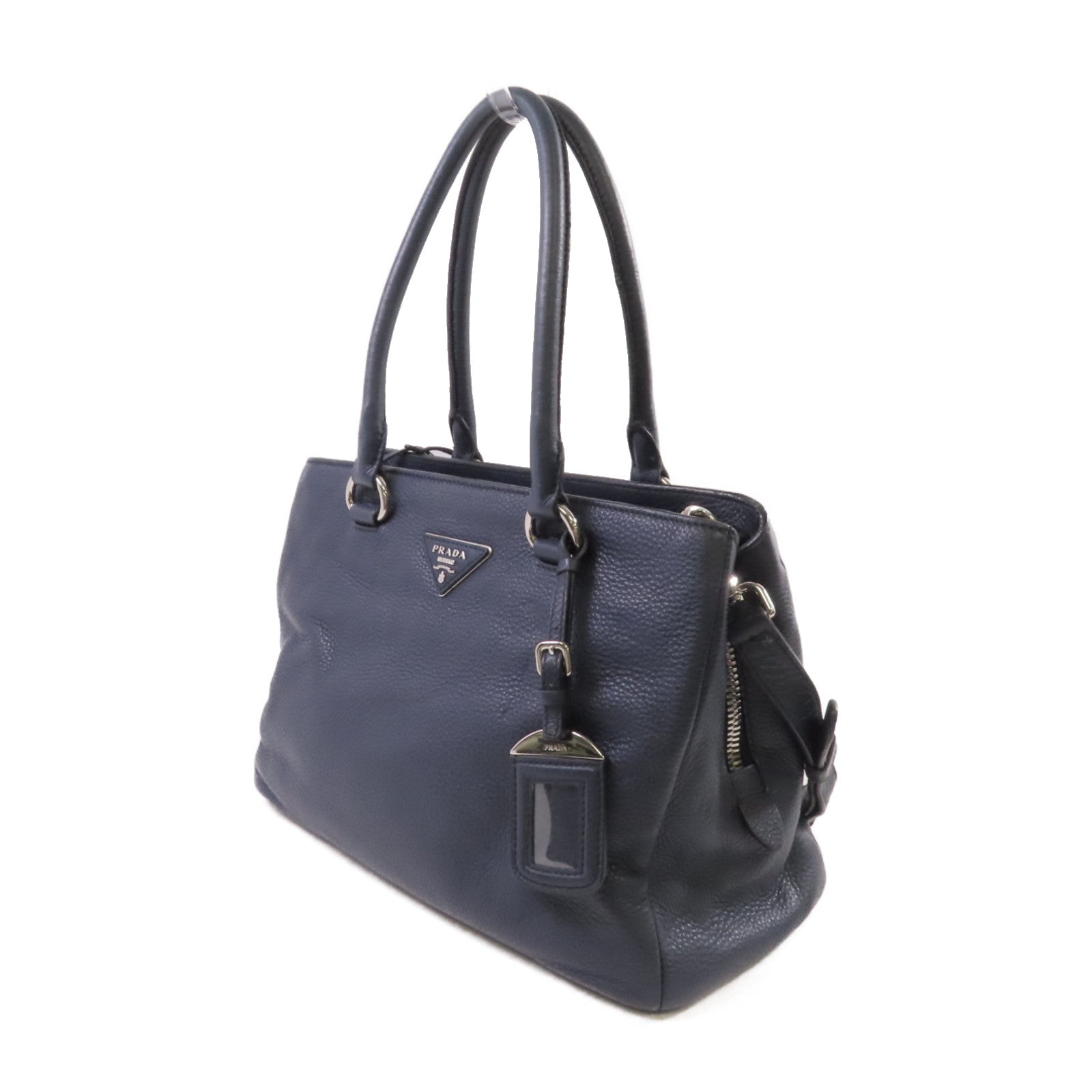 PRADA 牛皮皮革2way Shoulder Bag銀扣手挽肩背兩用袋寶藍色