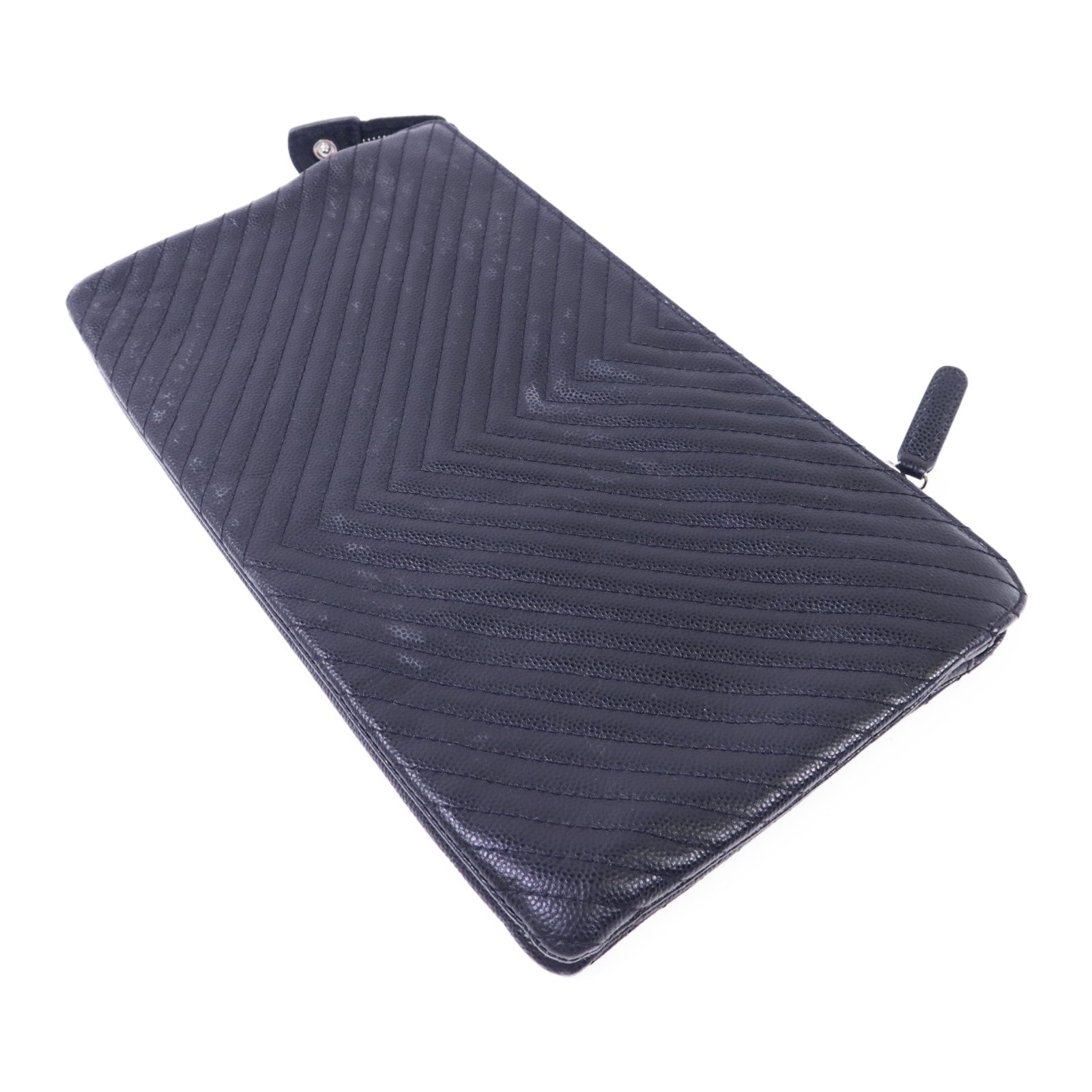 CHANEL 牛皮皮革Pouch銀扣小袋