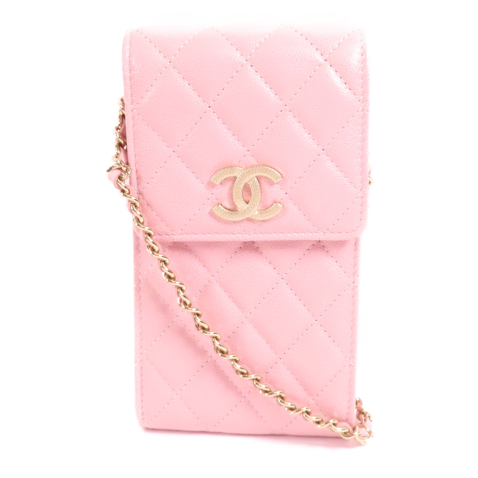 CHANEL 牛皮皮革Phone Bag金扣鏈帶肩背袋