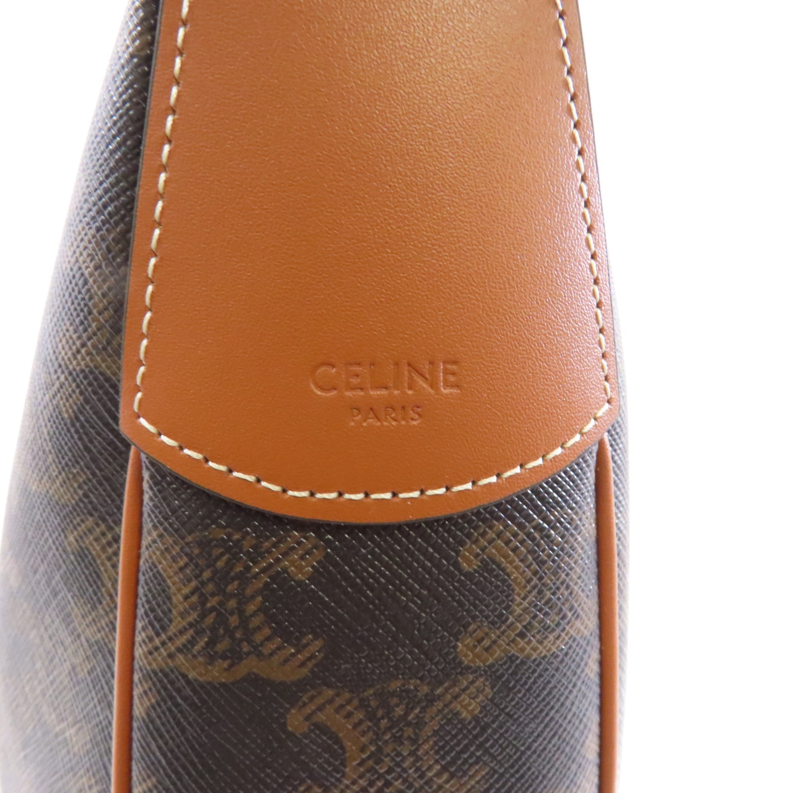 CELINE 塗層帆布Heloise Triomphe金扣肩背袋棕色