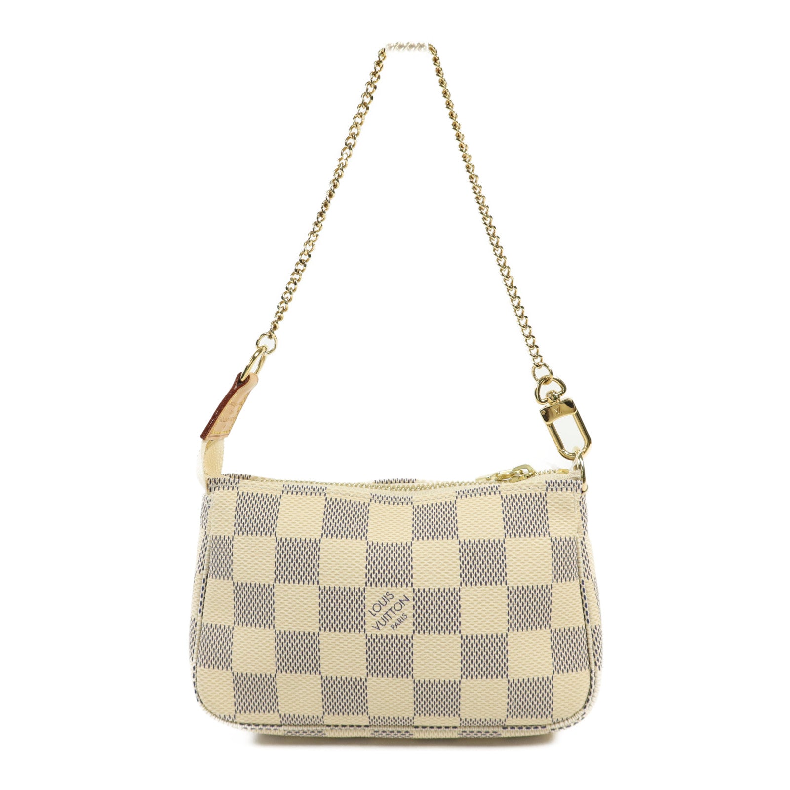 LOUIS VUITTON Damier Azur Mini Pochette Accessories金扣鏈帶手挽袋