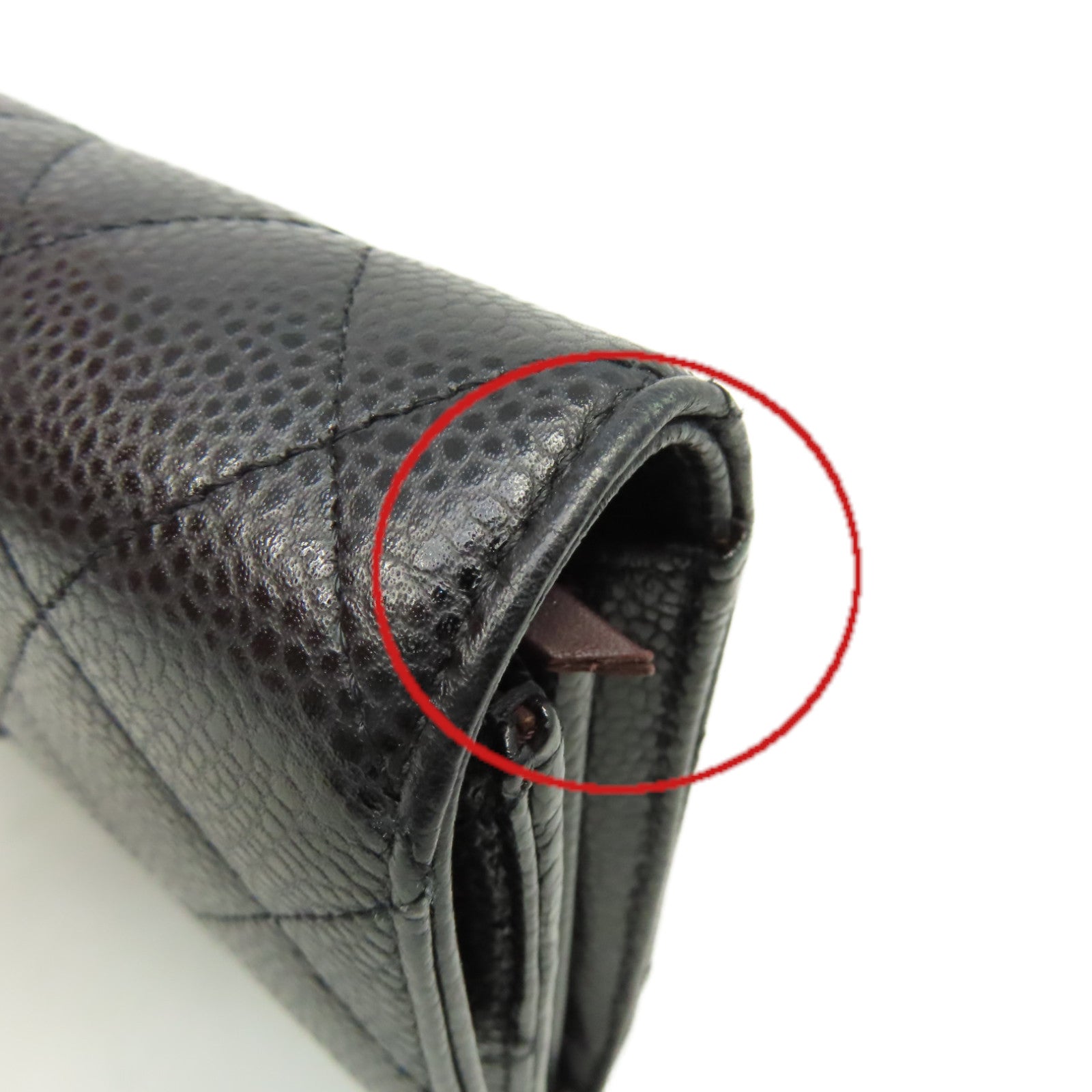 CHANEL 菱格Caviar皮革Long Wallet金扣長錢包黑色