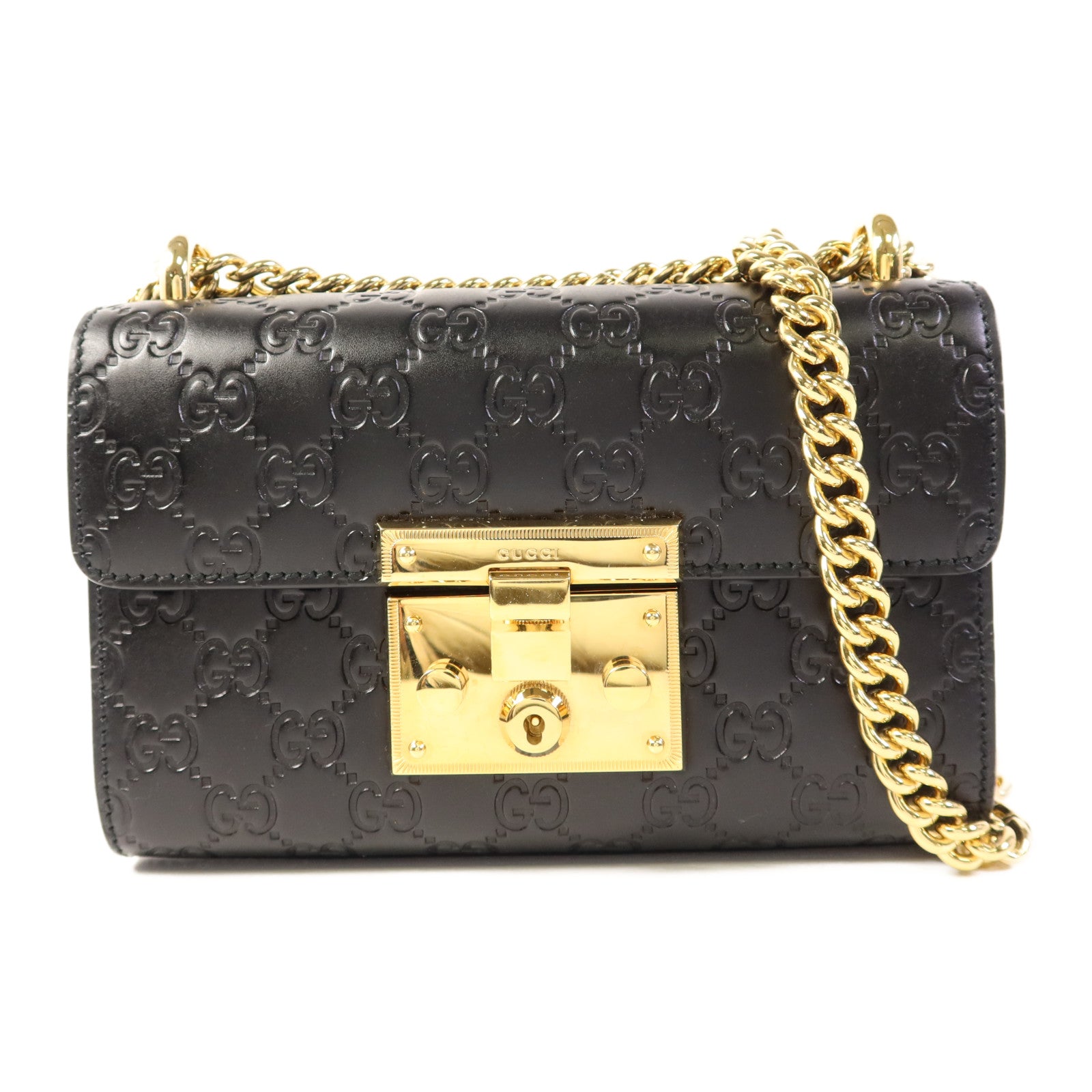 GUCCI 牛皮皮革Padlock金扣鏈帶肩背袋