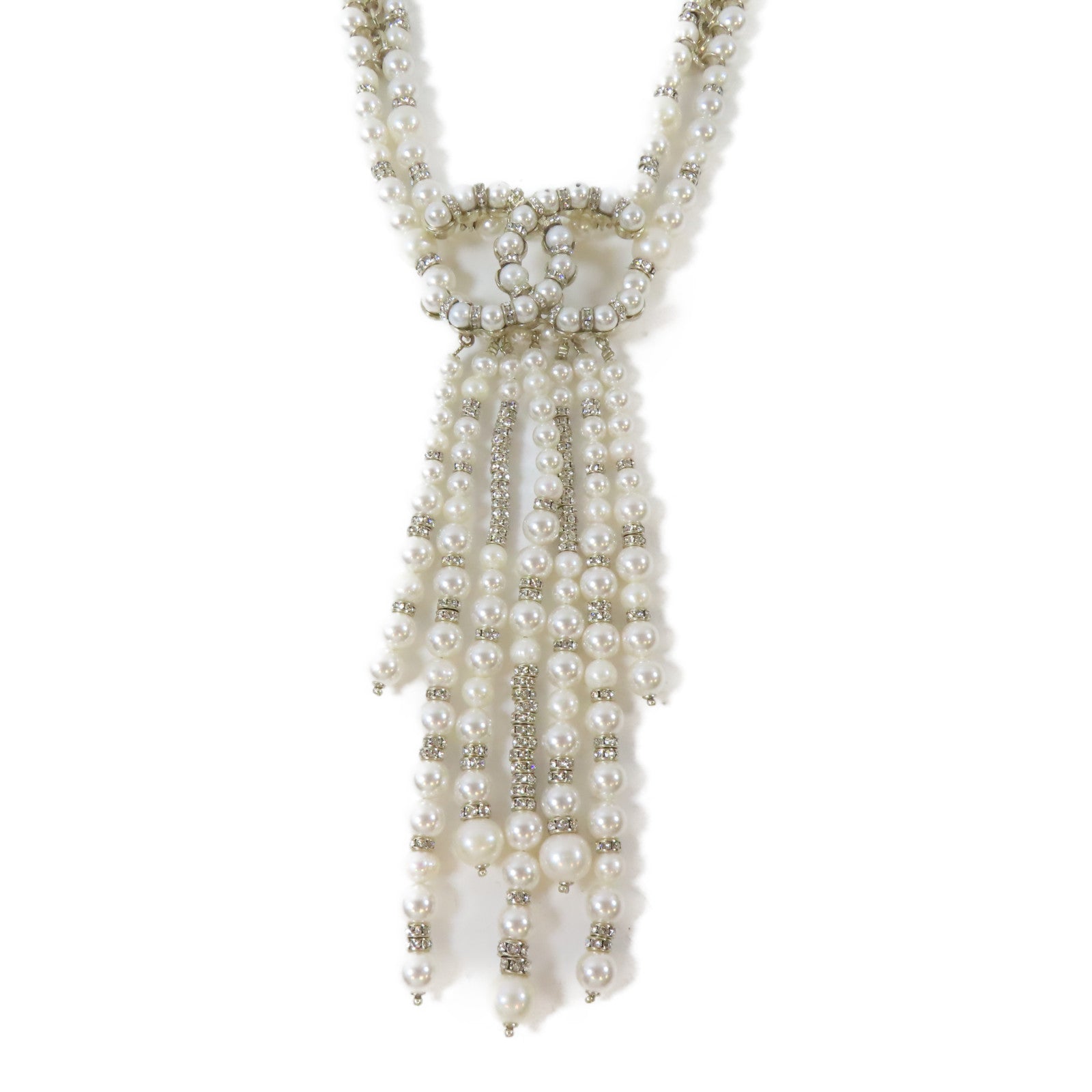 CHANEL PVC/屬Tassel Pearl Necklace項鍊白色