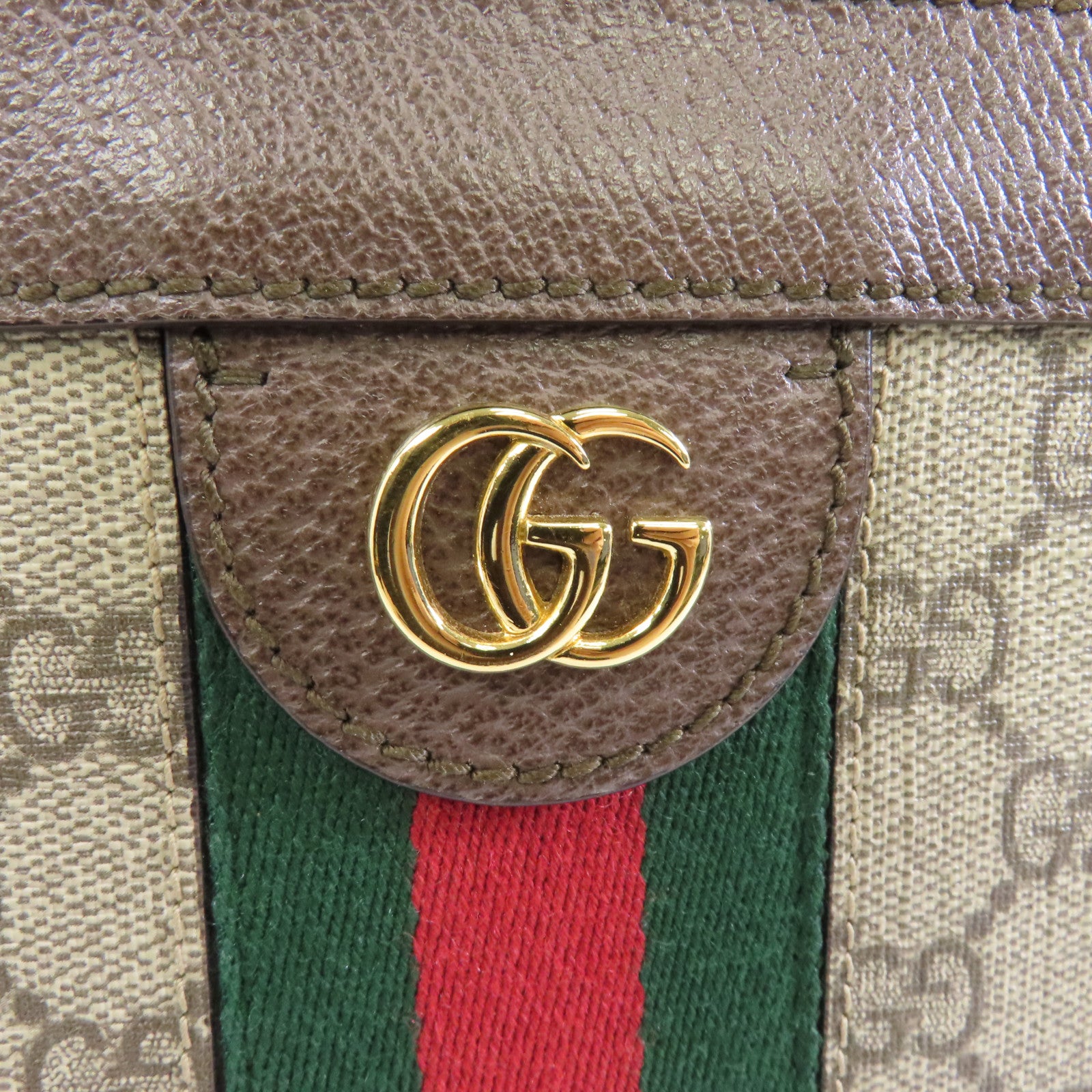 GUCCI 塗層帆布Ophidia GG金扣鏈帶肩背袋棕色