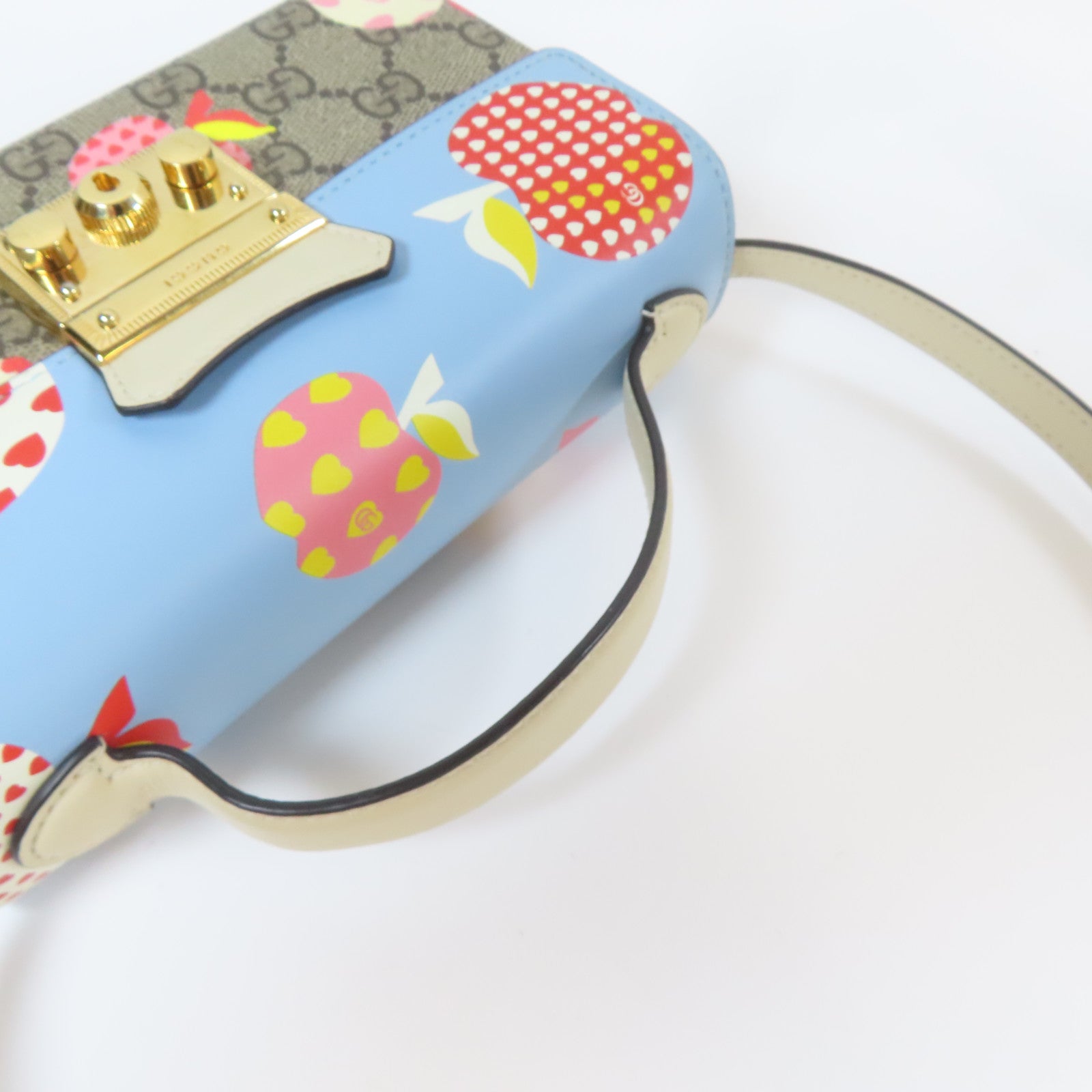GUCCI 塗層帆布Padlock Mini金扣肩背袋藍色/米色
