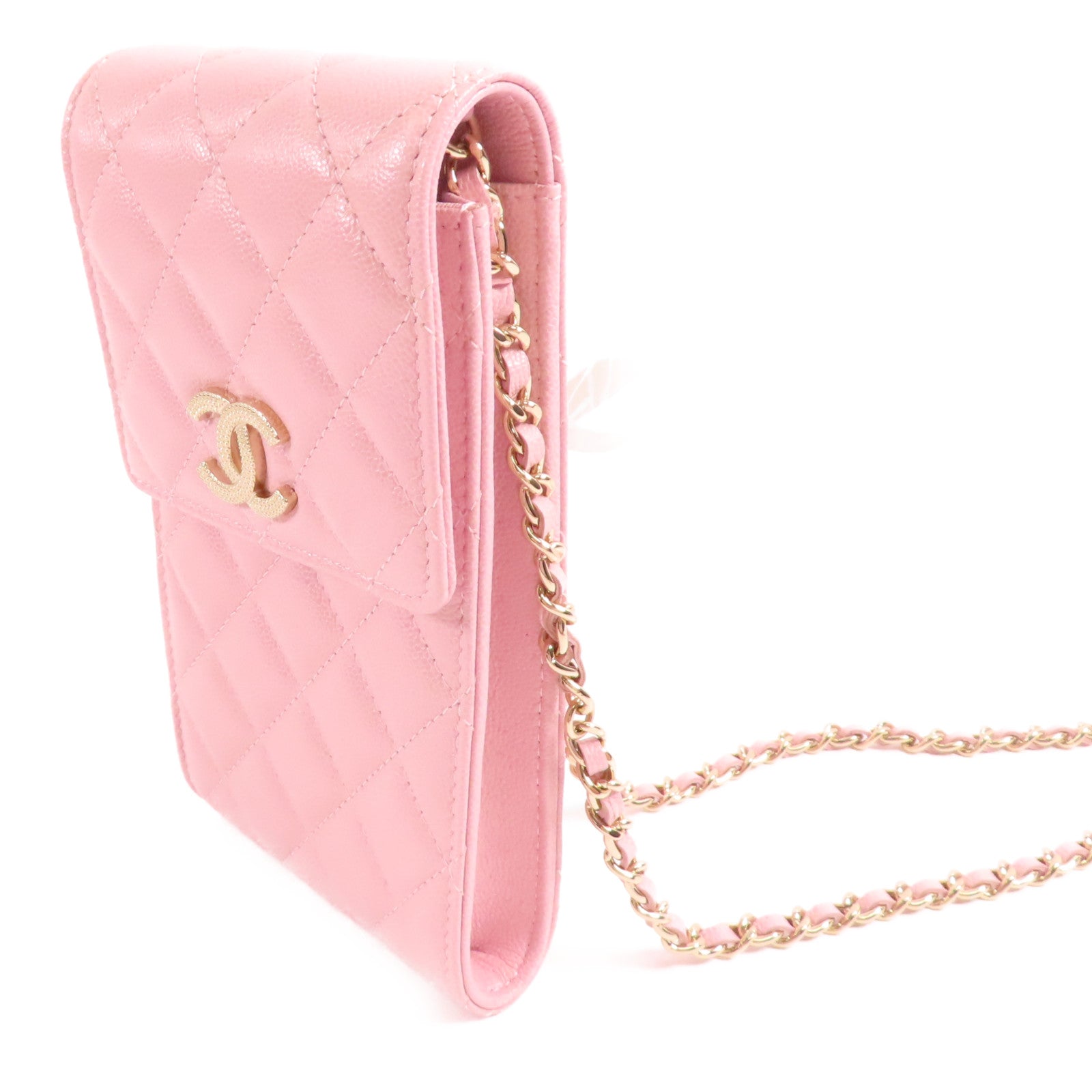 CHANEL 牛皮皮革Phone Bag金扣鏈帶肩背袋