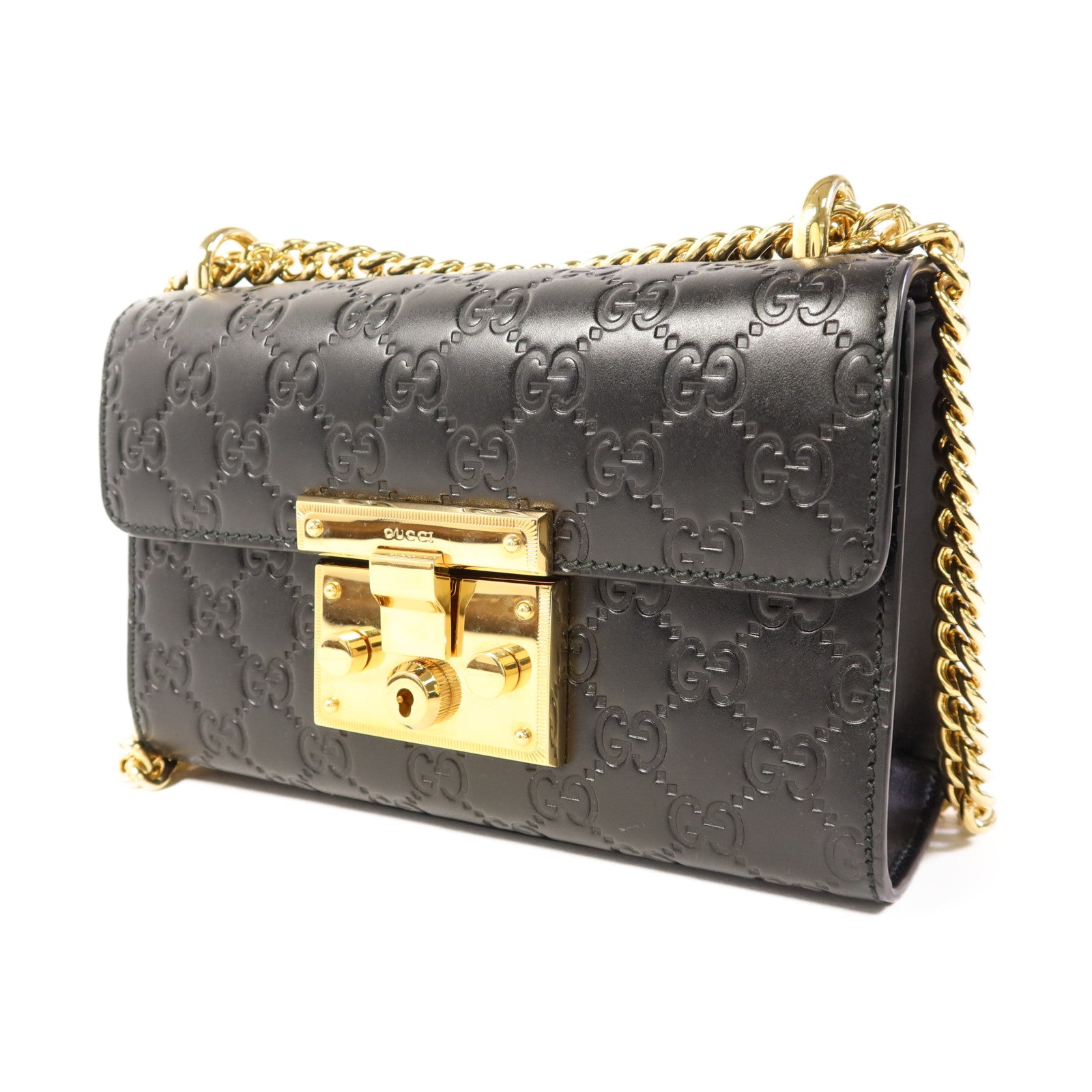 GUCCI 牛皮皮革Padlock金扣鏈帶肩背袋
