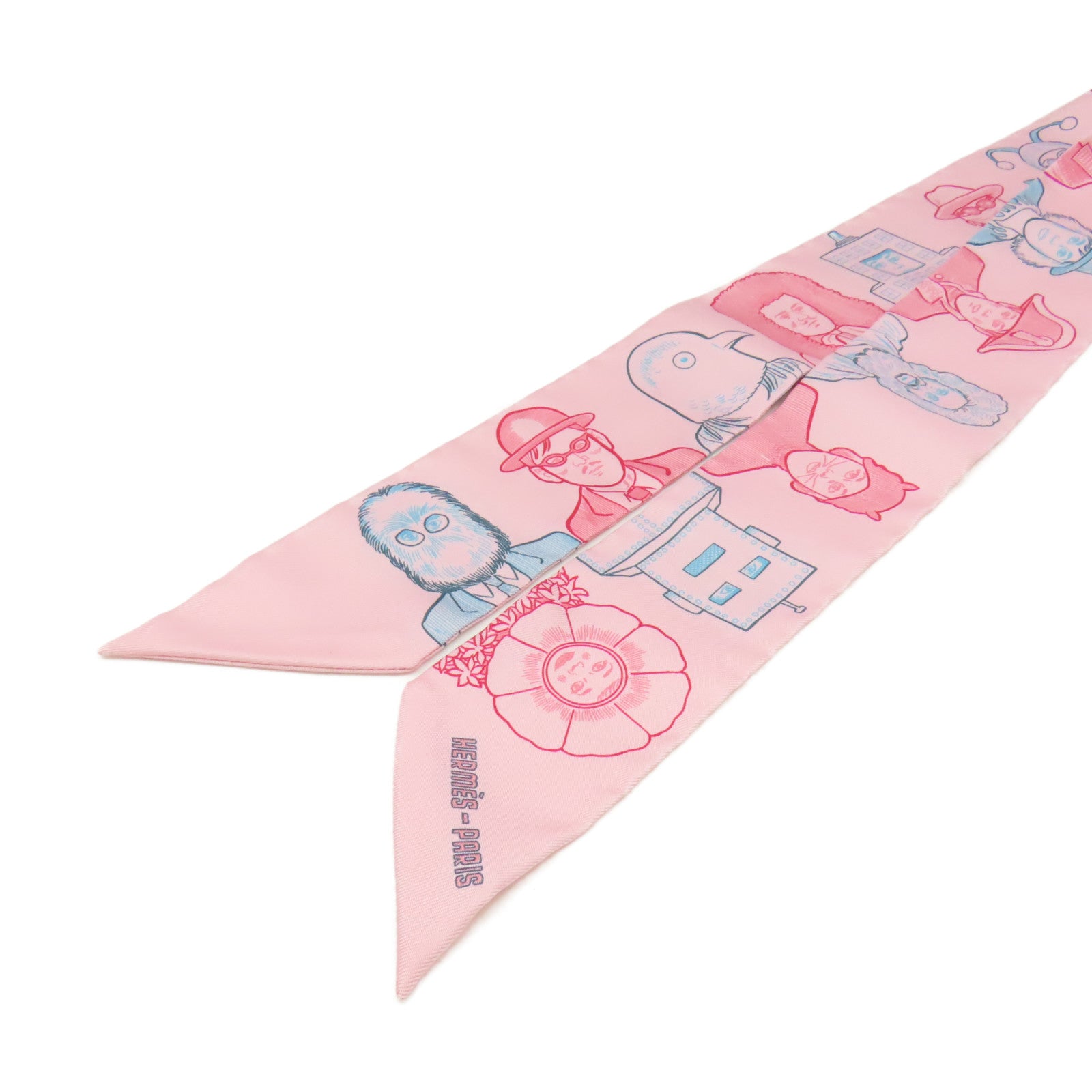 HERMES 【激減優惠】絲質Twilly Scarf絲巾粉紅色/彩色