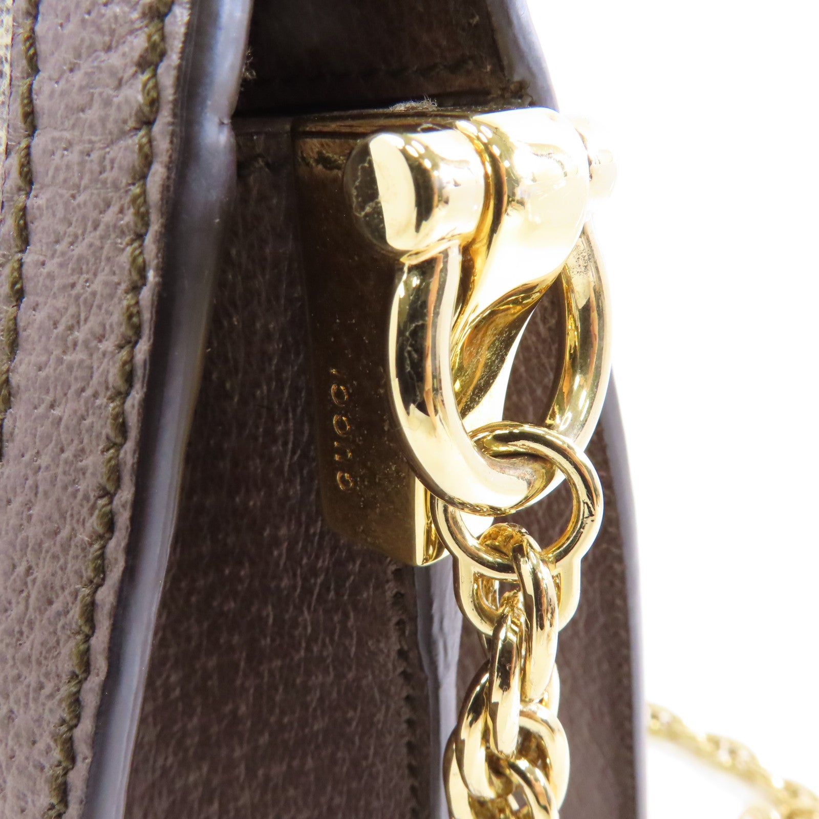 GUCCI 塗層帆布Ophidia GG金扣鏈帶肩背袋棕色