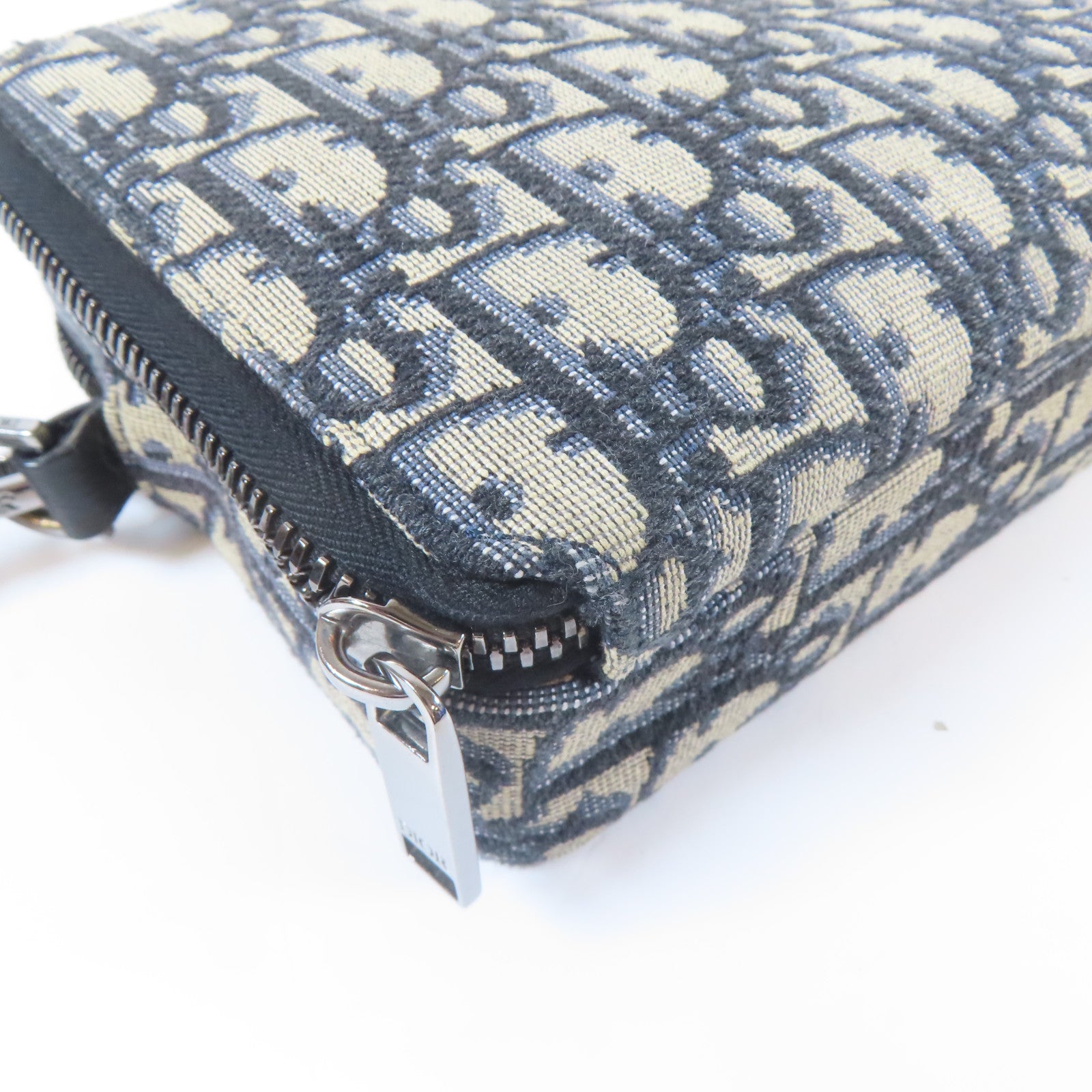 Dior 【激減優惠】帆布Pouch with Strap銀扣肩背袋藍色/米色