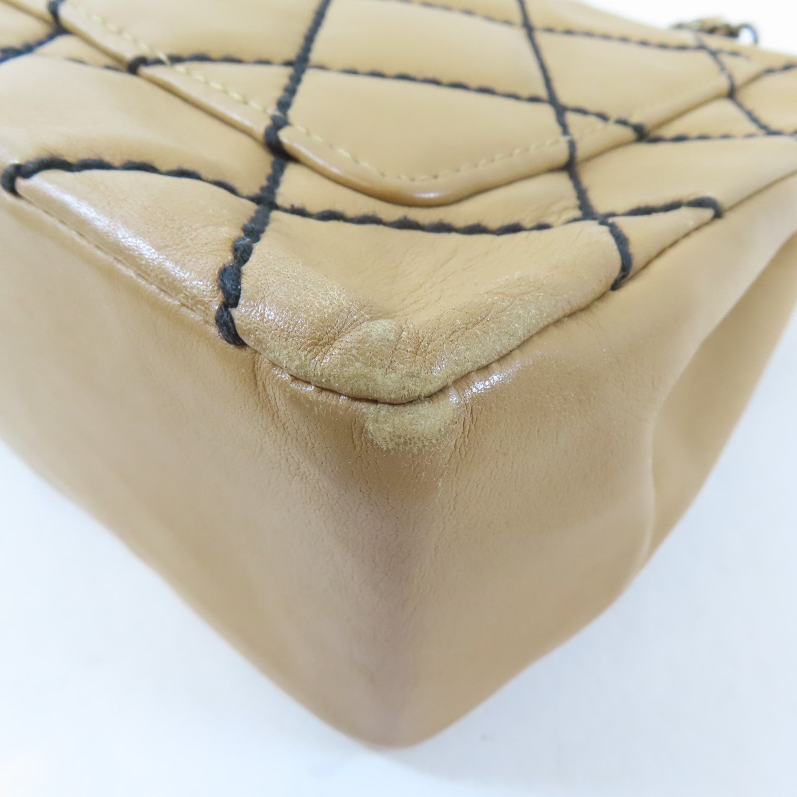 CHANEL 菱格牛皮皮革Chain Shoulder金扣鏈帶肩背袋啡色