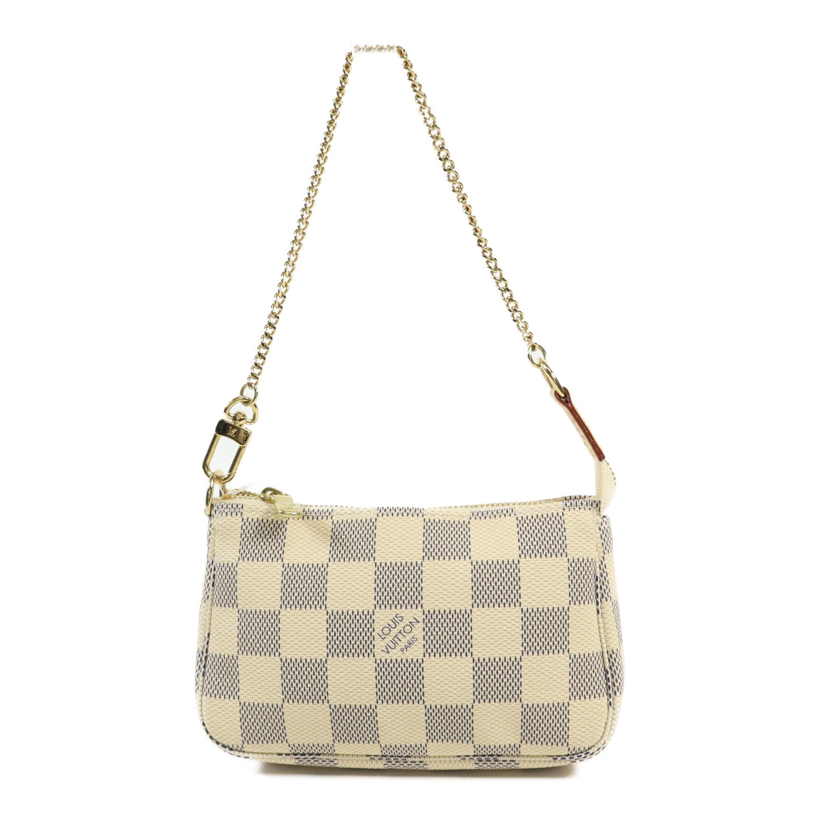 LOUIS VUITTON Damier Azur Mini Pochette Accessories金扣鏈帶手挽袋