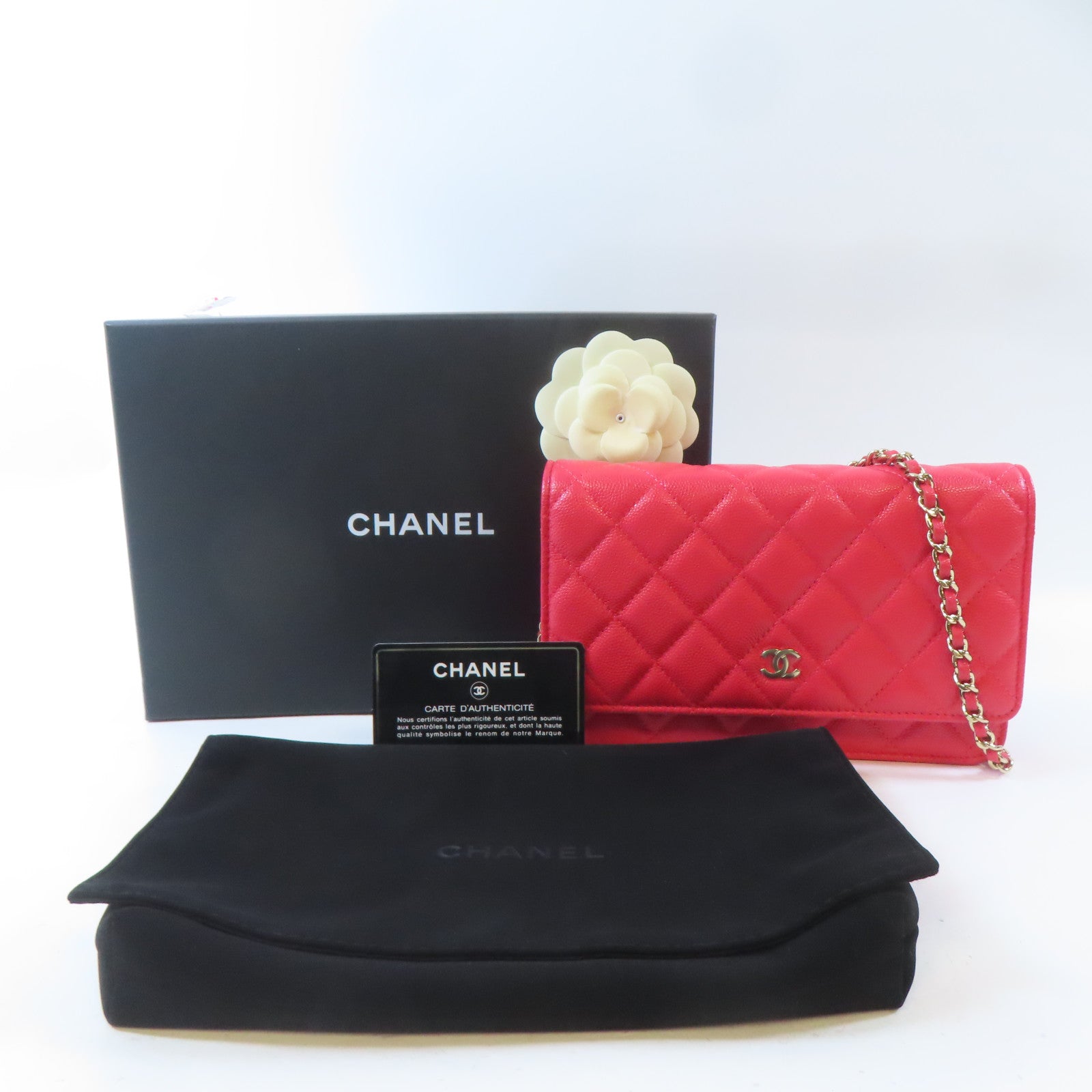 CHANEL 菱格牛皮皮革WOC Wallet On Chain金扣鏈帶肩背袋粉紅色