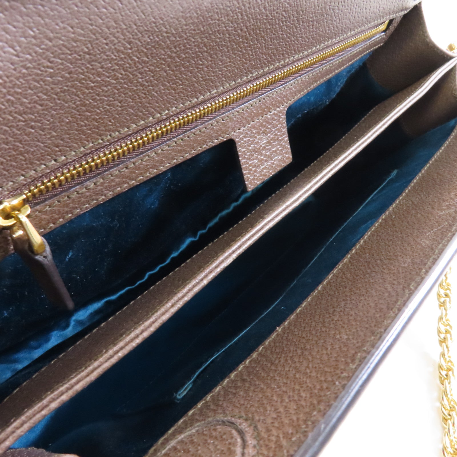 GUCCI 塗層帆布Ophidia GG金扣鏈帶肩背袋棕色