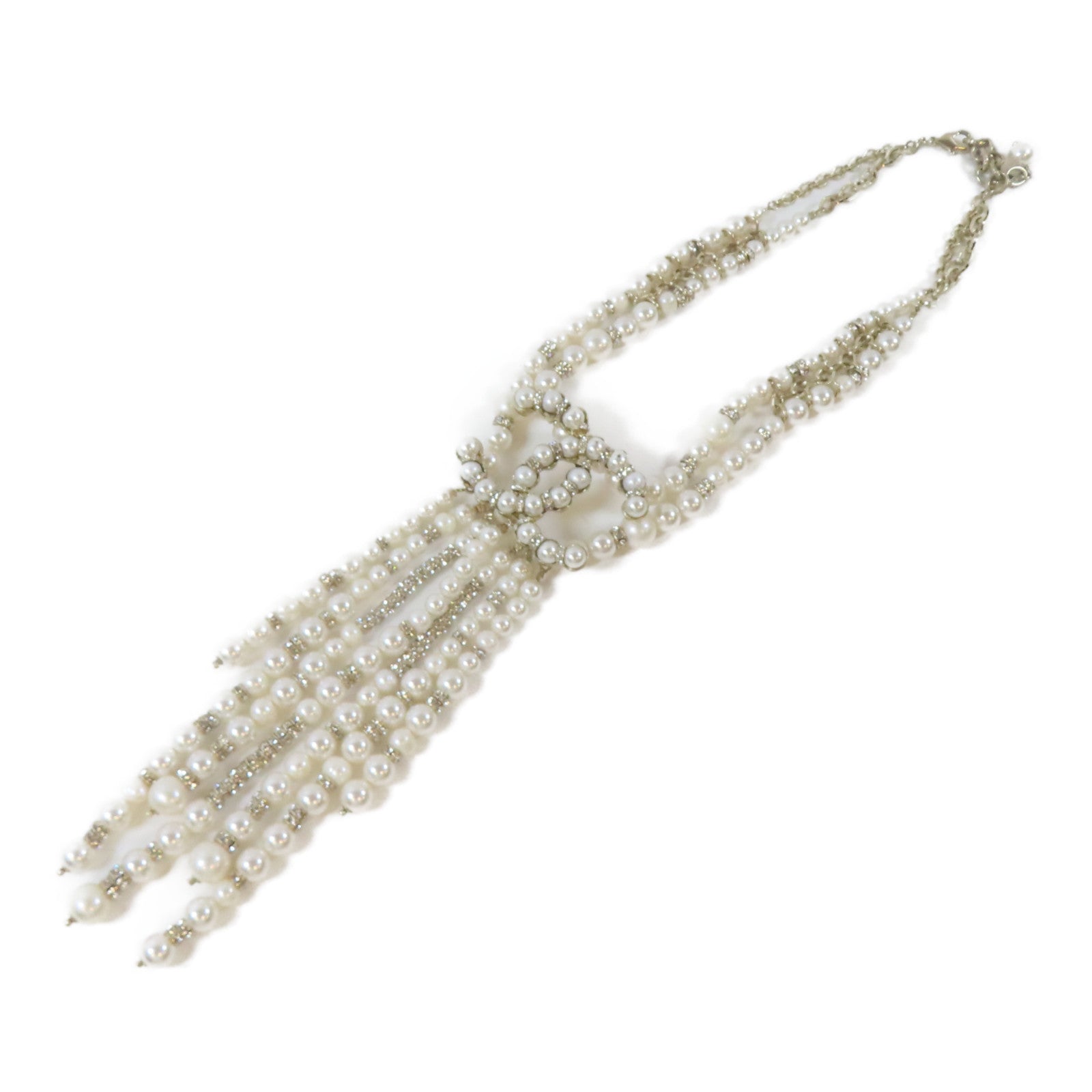 CHANEL PVC/屬Tassel Pearl Necklace項鍊白色