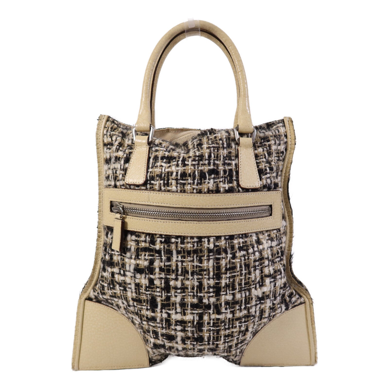 PRADA 斜紋軟呢Tote Bag銀扣手挽袋