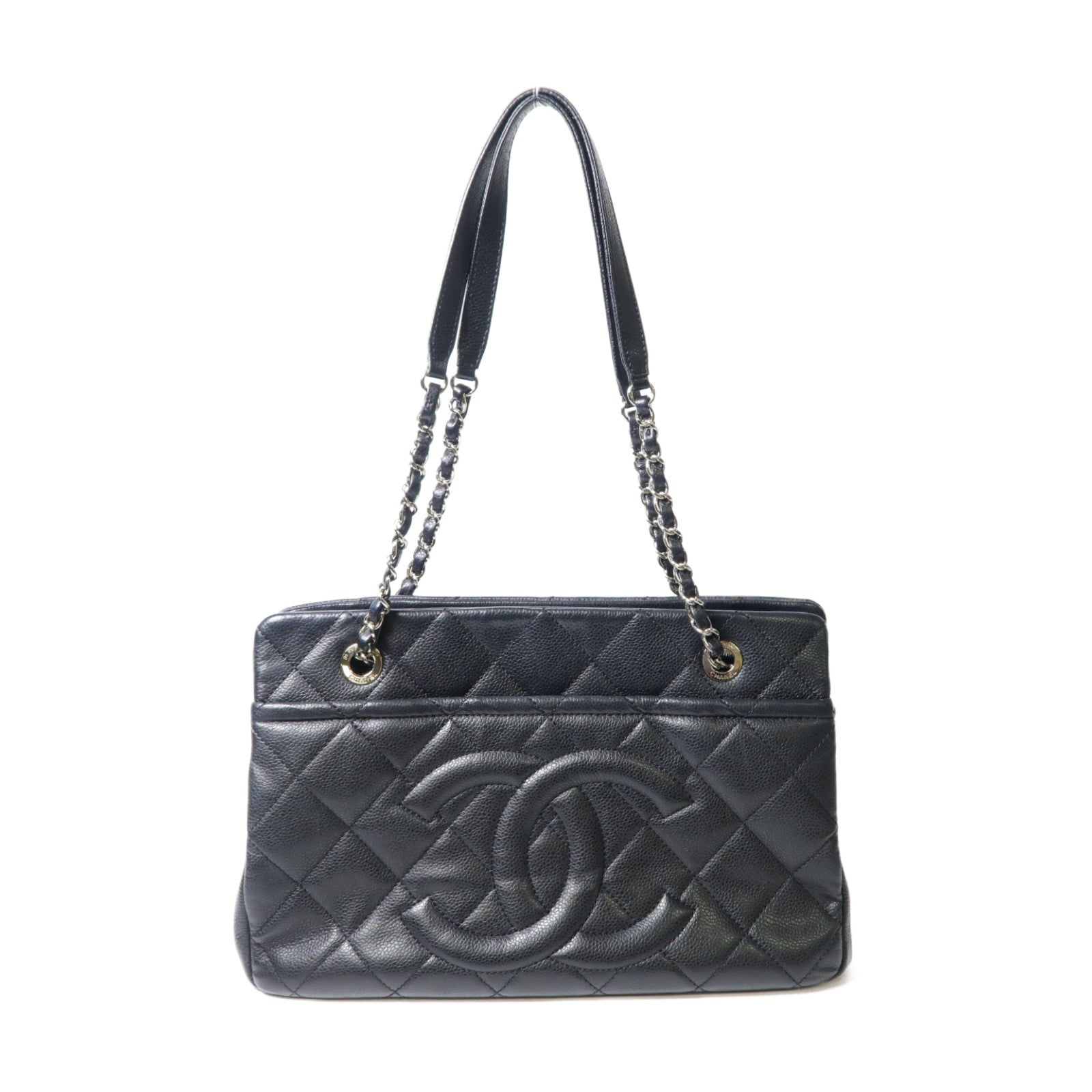 CHANEL **【激減優惠】菱格Caviar皮革Chain Shoulder銀扣鏈帶肩背袋黑色