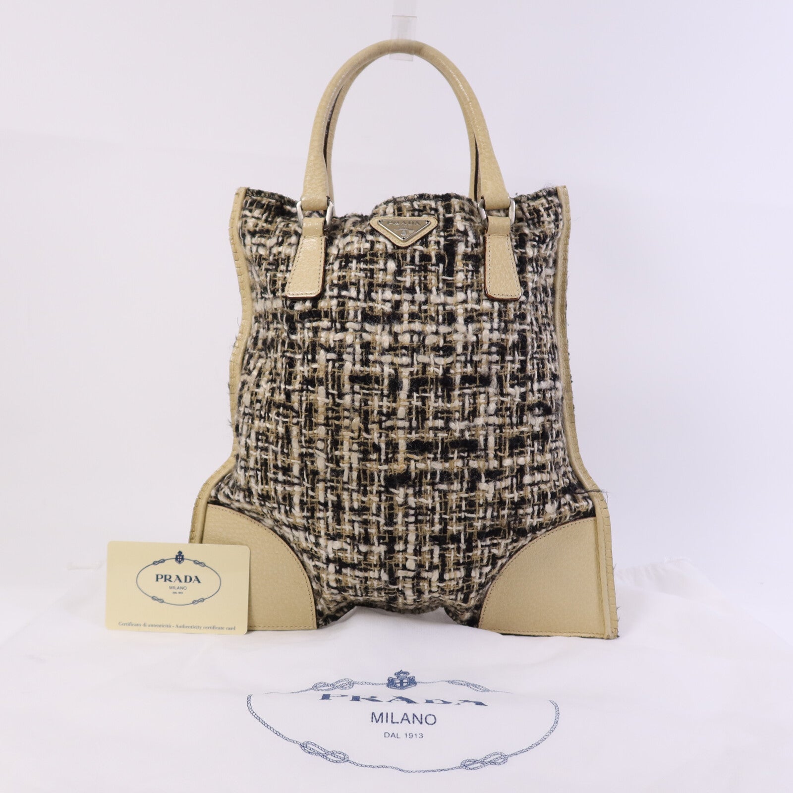 PRADA 斜紋軟呢Tote Bag銀扣手挽袋