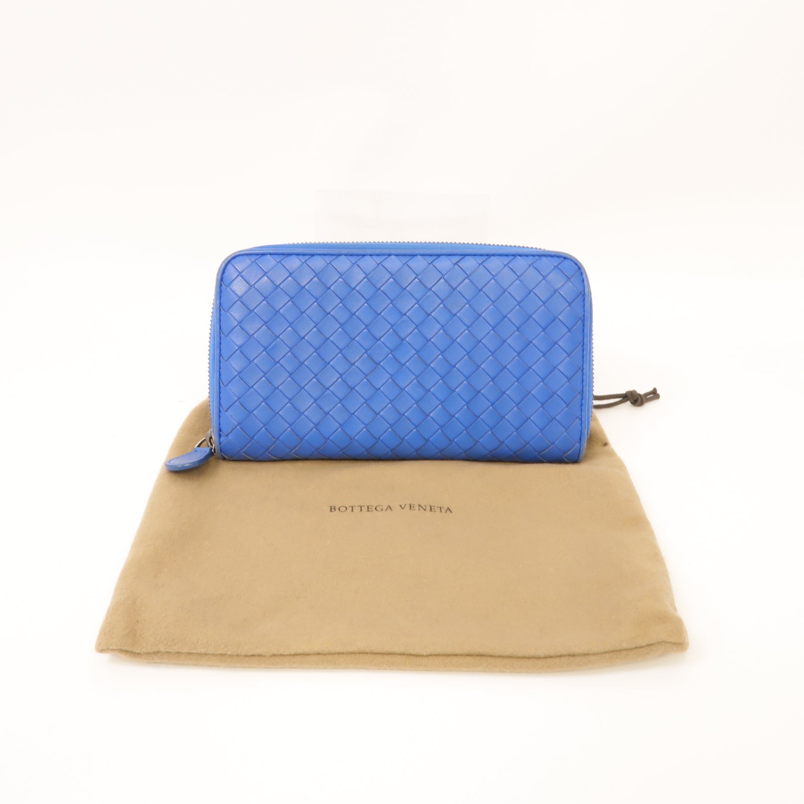 BOTTEGA VENETA 羊皮皮革Long Wallet金扣/銀扣長錢包藍色