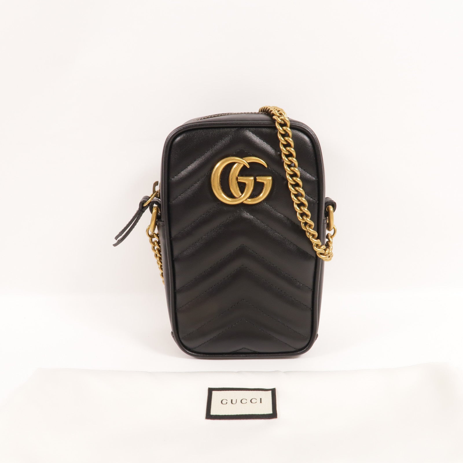 GUCCI 牛皮皮革GG Marmont Mini鏈帶肩背袋